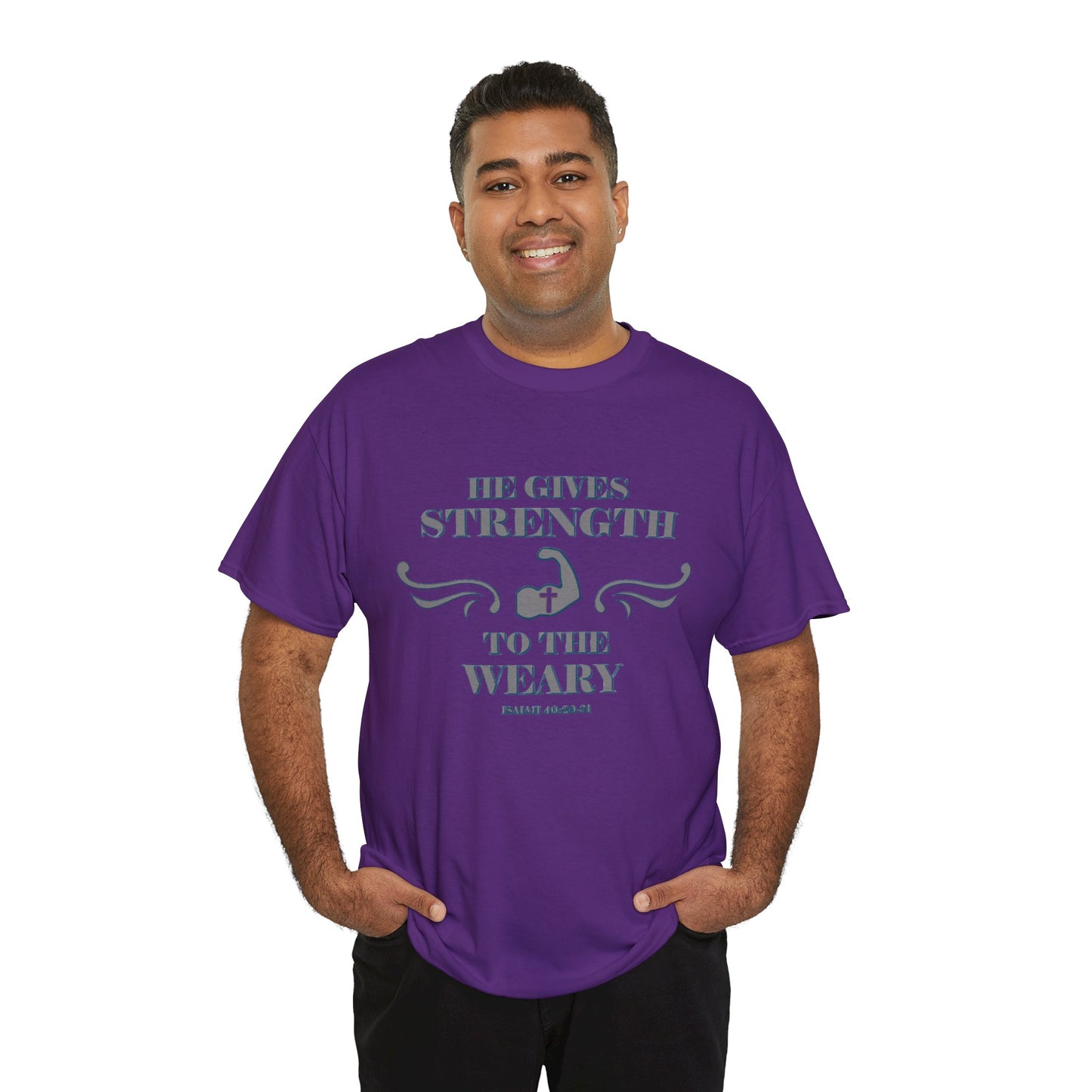 Christian Tee - Bible Verse Isaiah 40:29-31 'He gives Strength to the Weary'