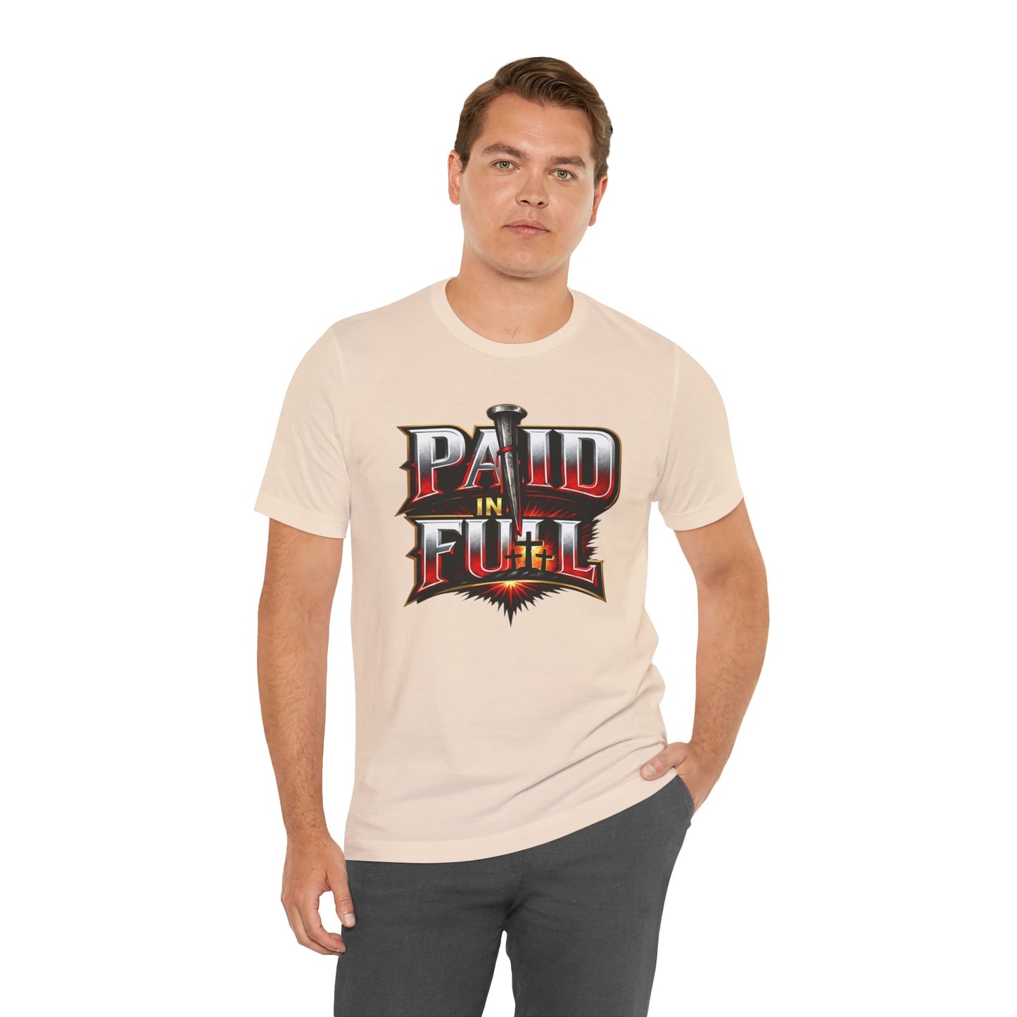 Paid In Full Christian Cross T-Shirt — Nail & Triple Cross Graphic