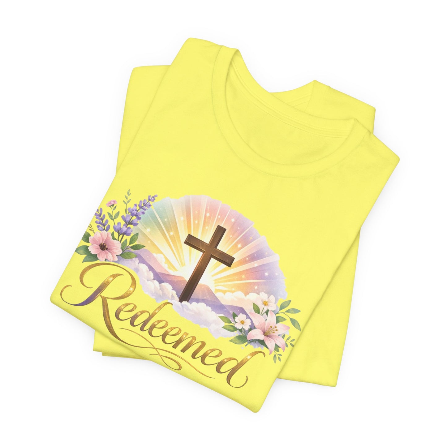 "Redeemed" Cross Floral T-Shirt — Christian Faith Tee