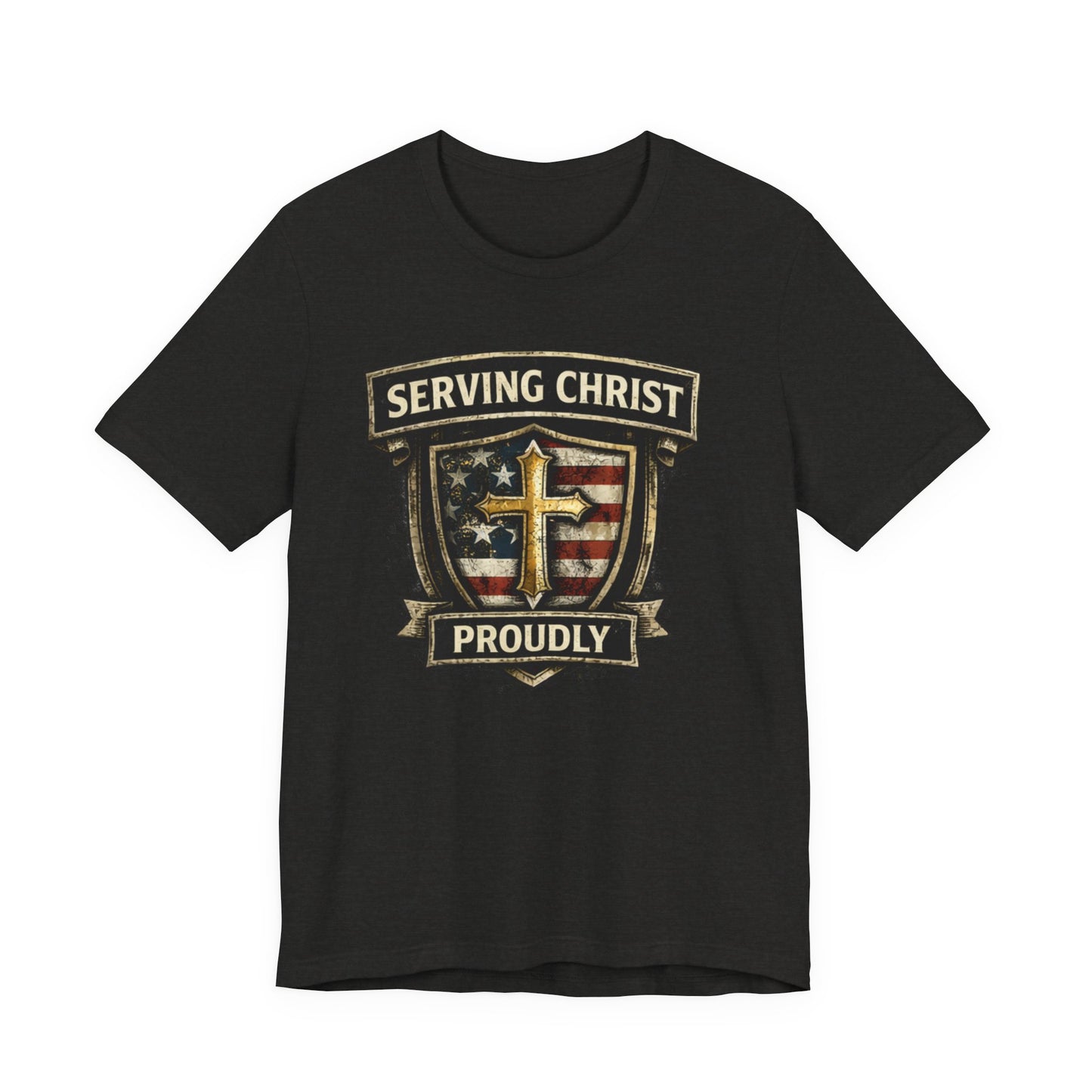 Serving Christ Proudly T-Shirt — Christian Faith Patriotic Tee