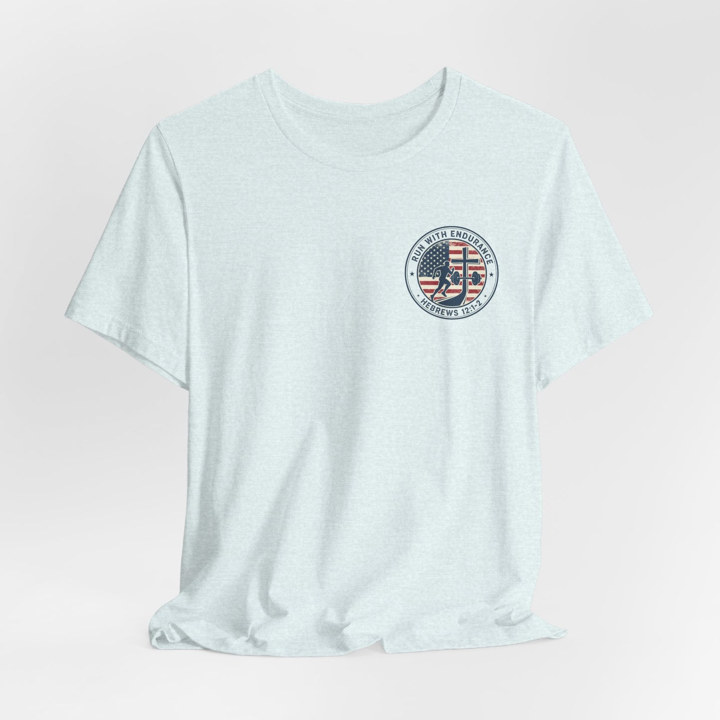 Hebrews 12:1-2 'Run With Endurance' T-Shirt — Inspirational Christian Tee