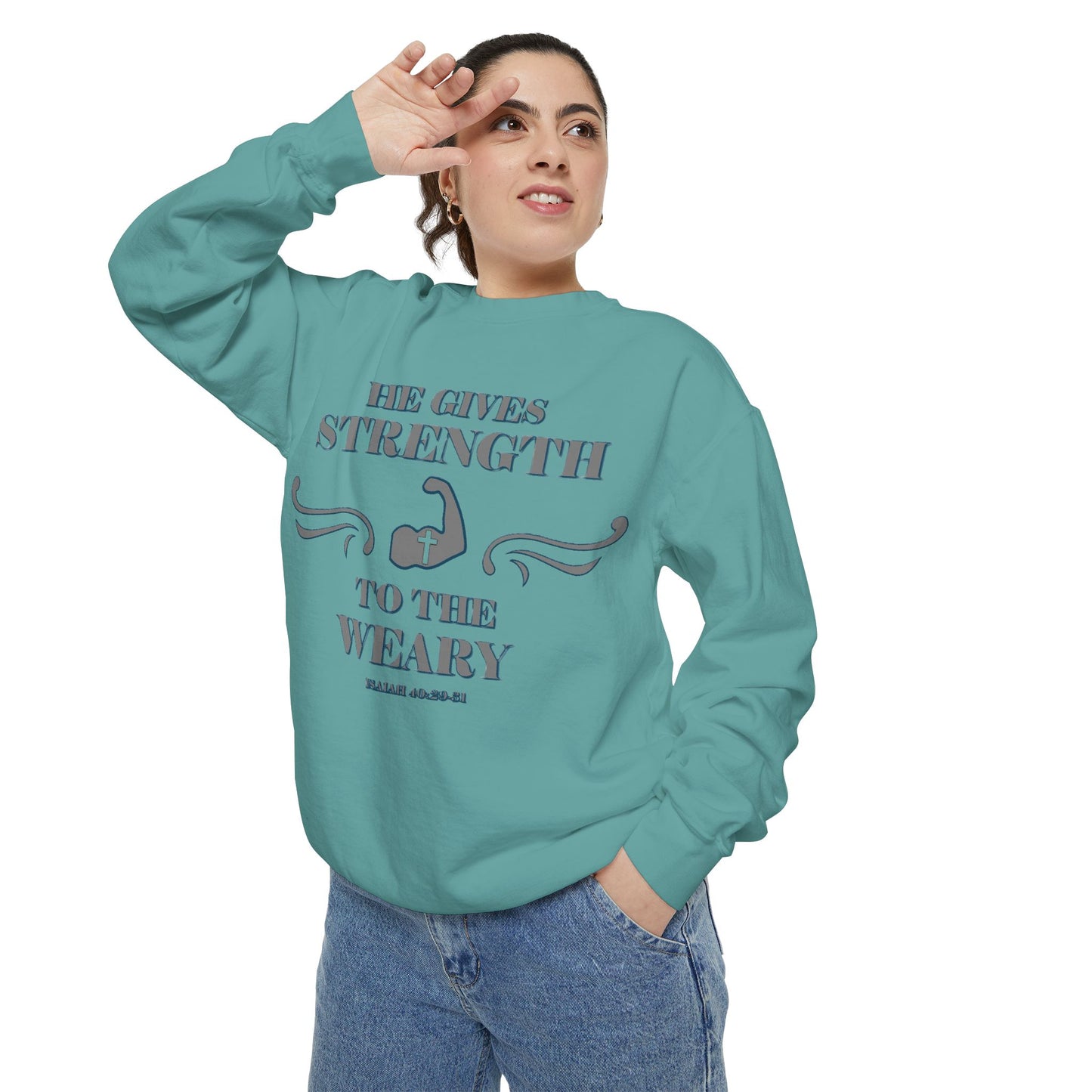Bible Verse Isaiah 40:29-31 Unisex Sweatshirt 'He Gives Strength to the Weary'