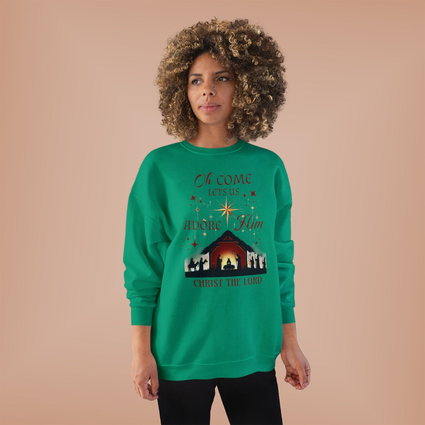 Christmas Nativity Unisex Sweatshirt with 'Oh come let us adore him, Christ the Lord' Design