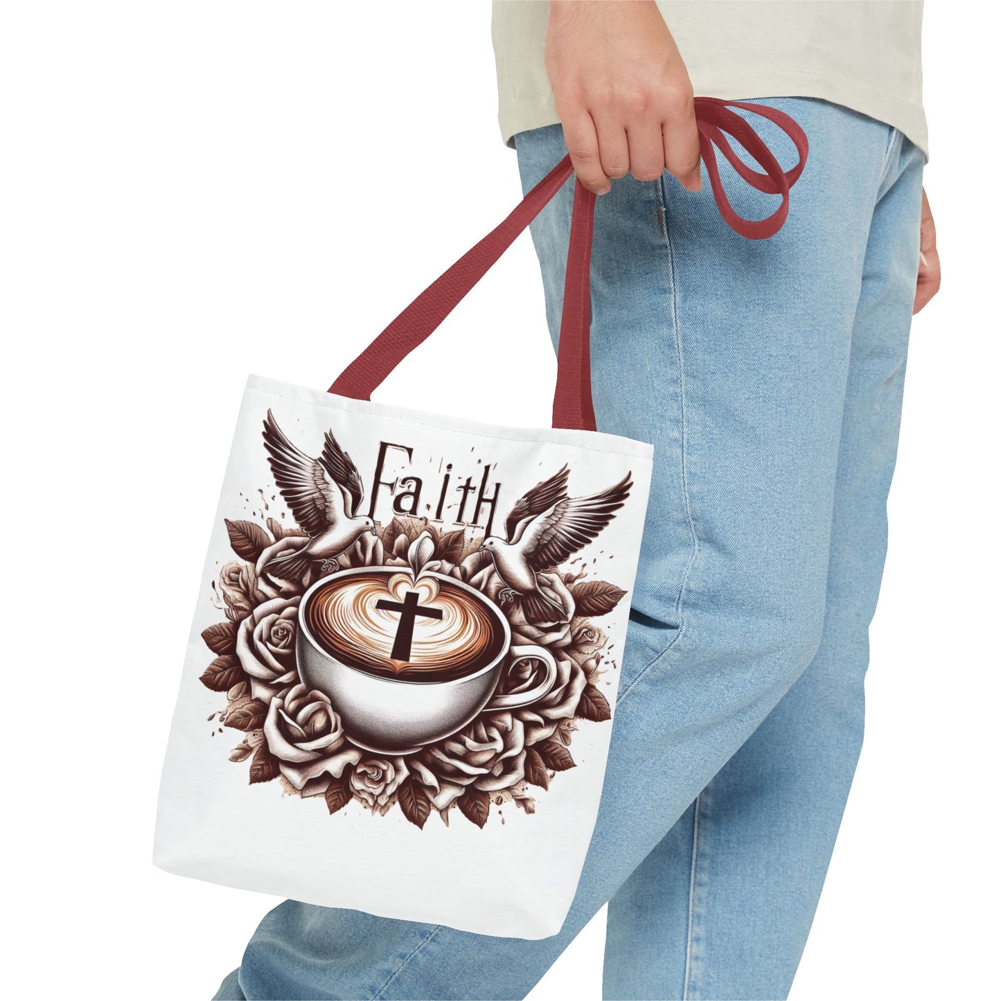Tote Bag (AOP) "Faith and Coffee"
