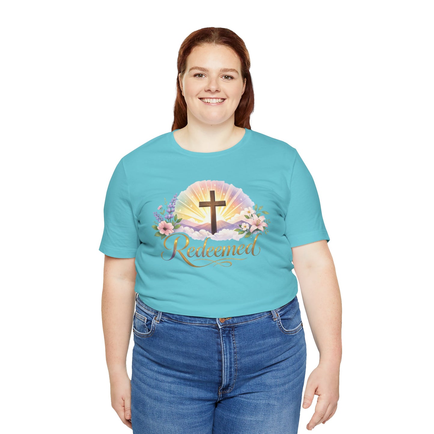 "Redeemed" Cross Floral T-Shirt — Christian Faith Tee