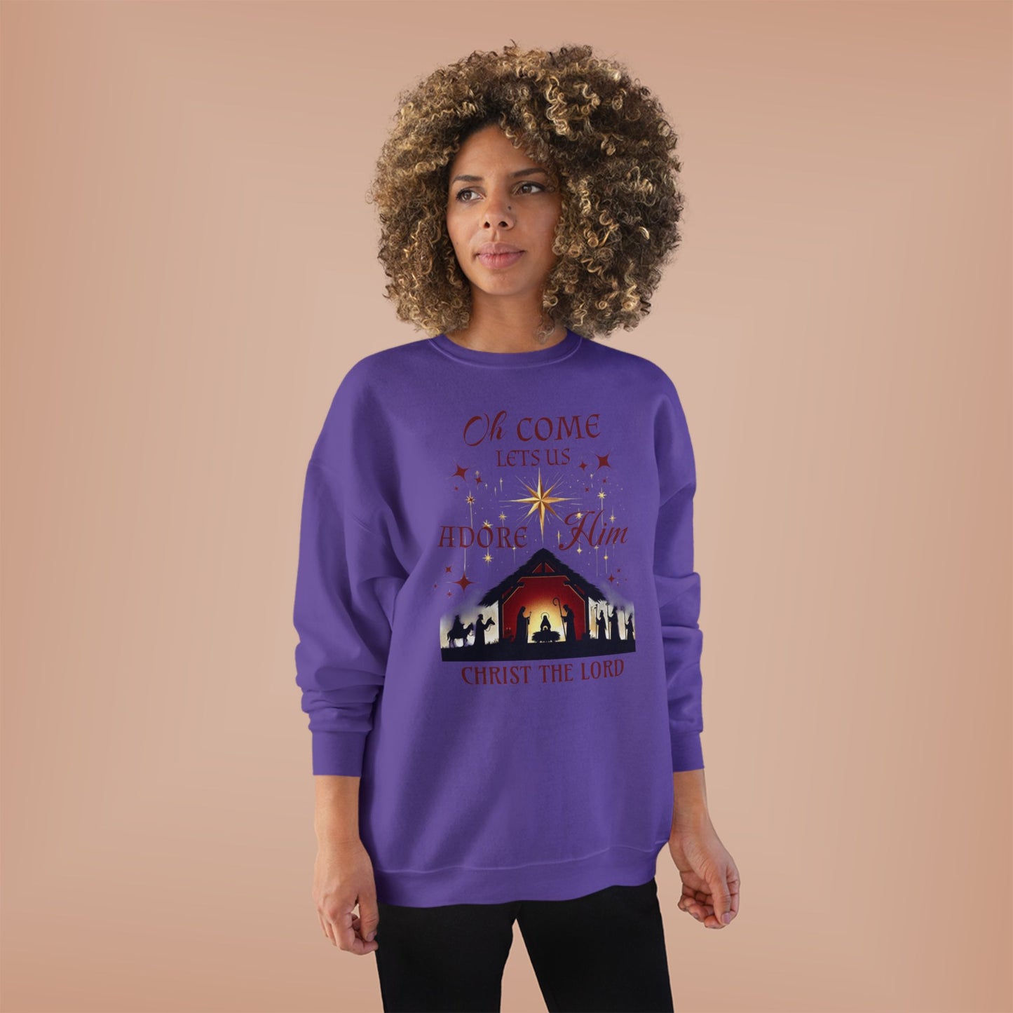 Christmas Nativity Unisex Sweatshirt with 'Oh come let us adore him, Christ the Lord' Design