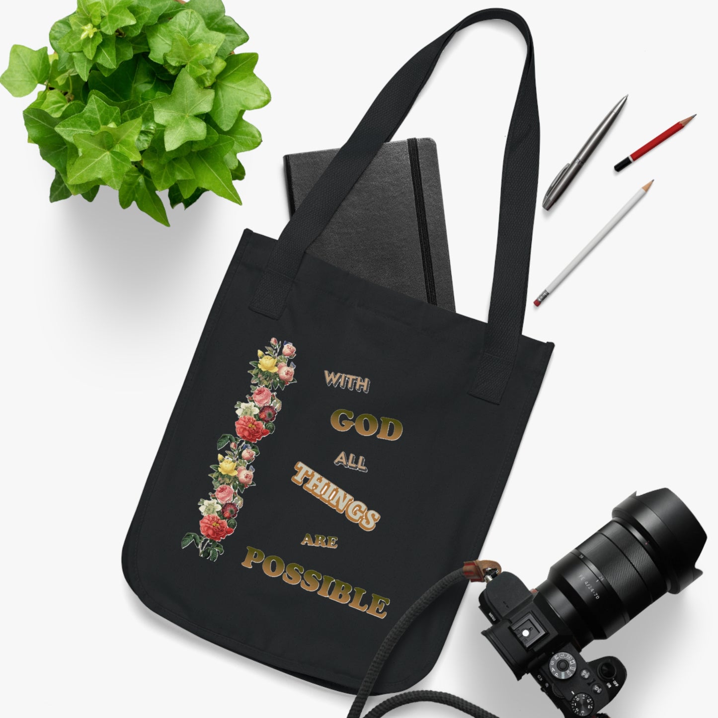 Organic Canvas Tote Bag "WITH GOD ALL THINGS ARE POSSIBLE"