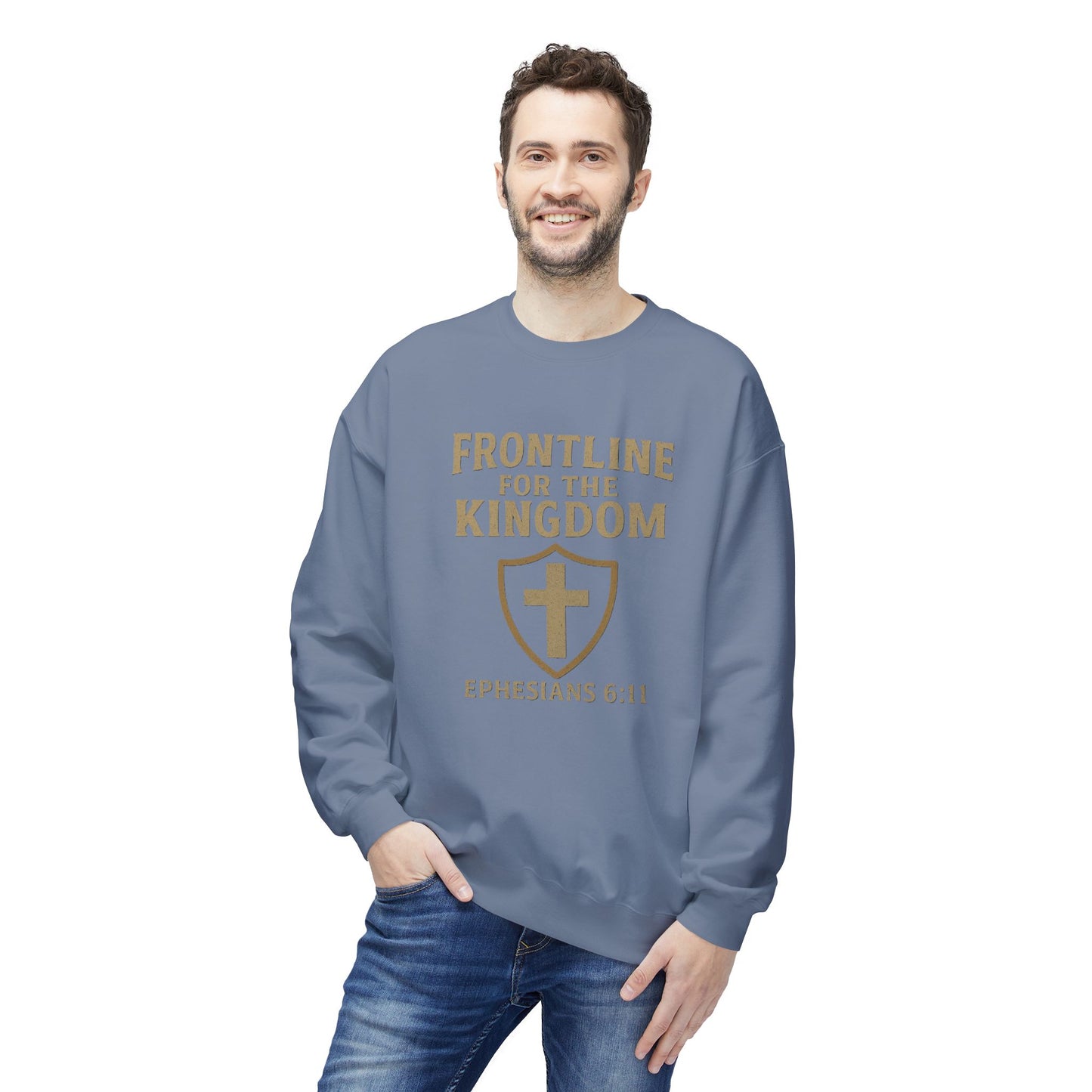 Fleece Sweatshirt - Bible Verse EPHESIANS 6:11 'FRONTLINE FOR THE KINGDOM'