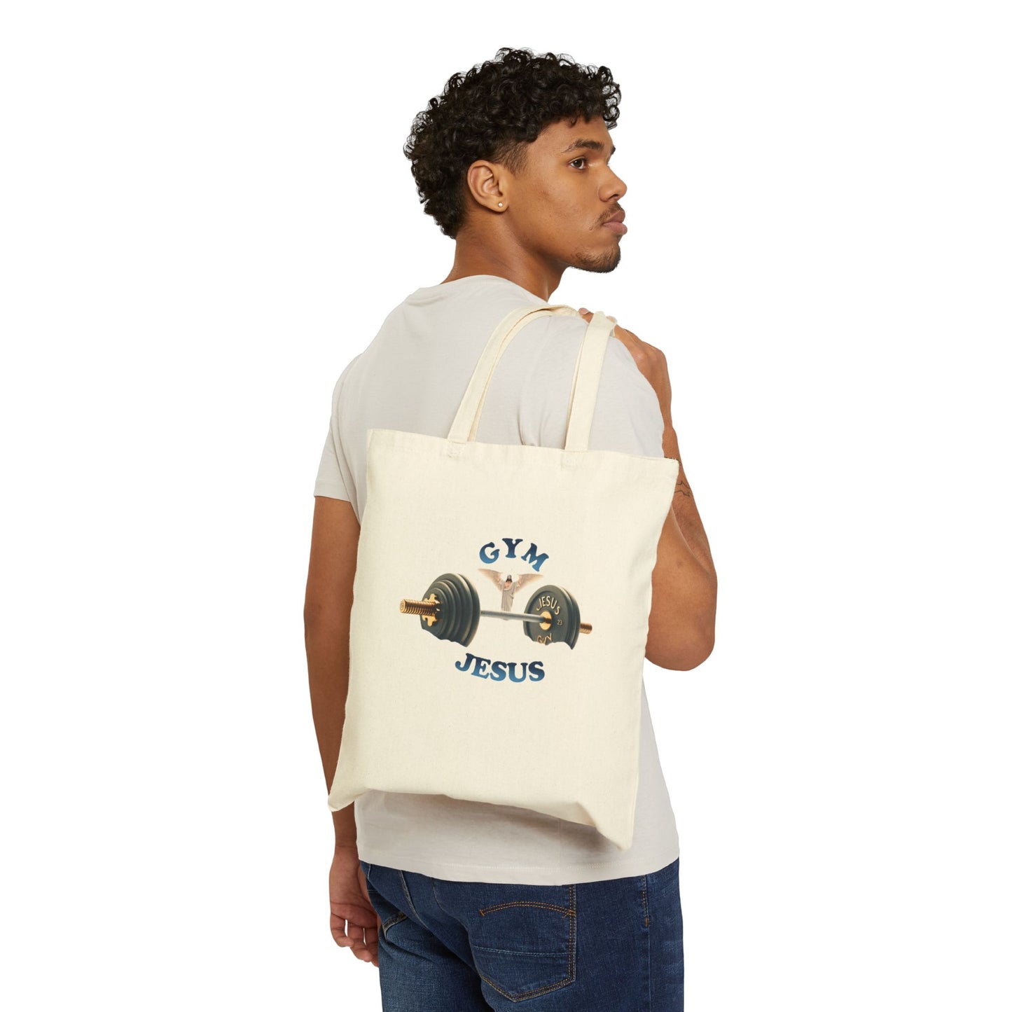 Cotton Canvas Tote Bag "GYM & JESUS"