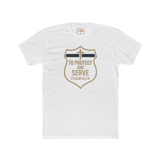 Blue Line "Serve and Protect" Christian Cross T-Shirt