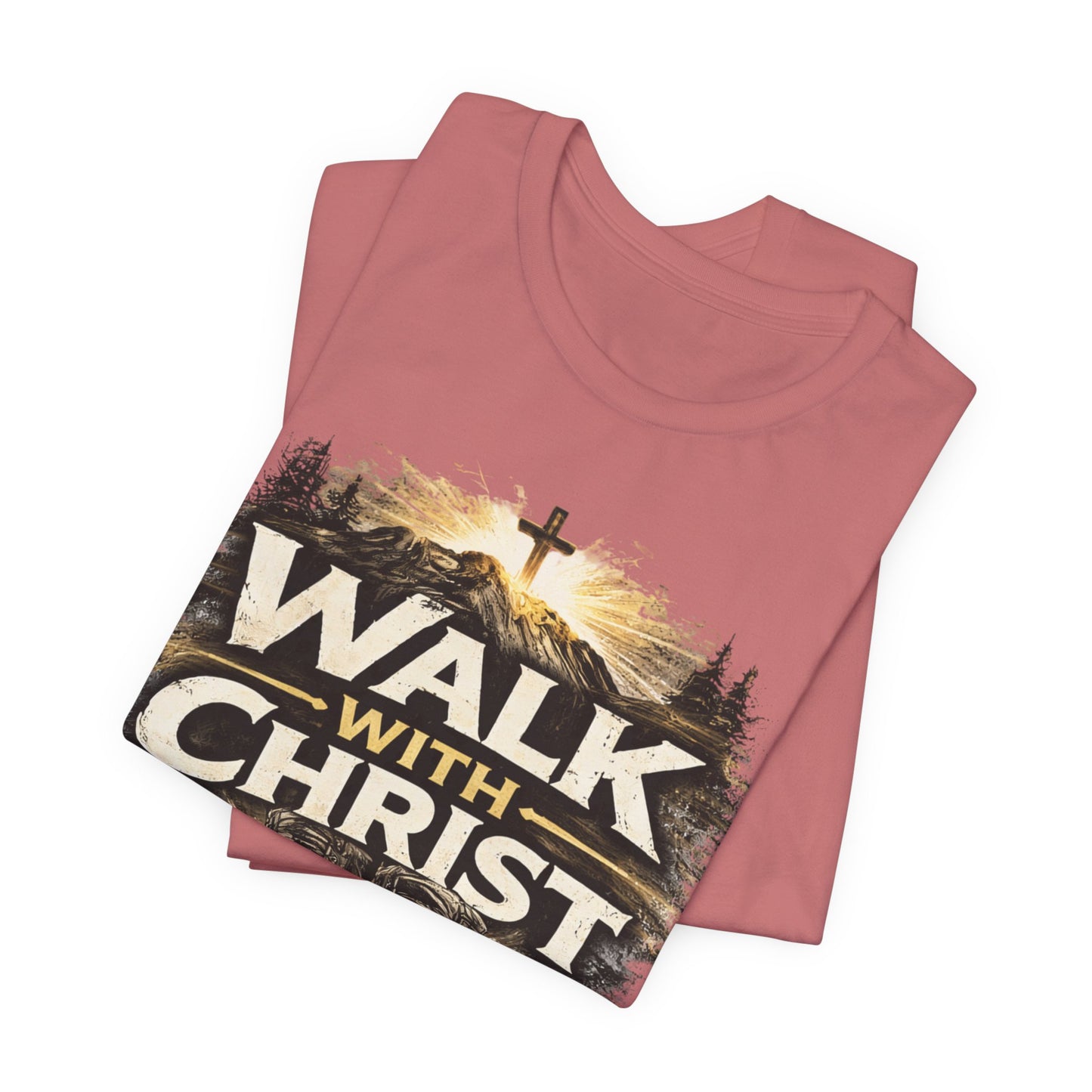 Walk With Christ T-Shirt — Christian Faith Tee with Boots & Cross Design