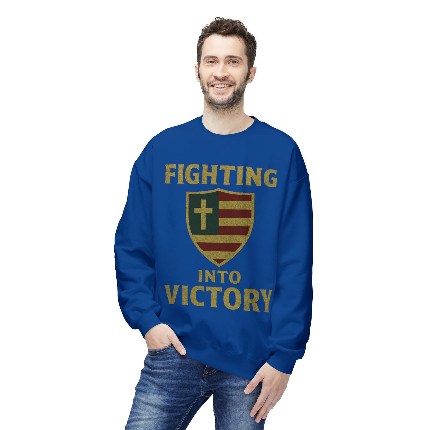 Christian Cross Shield Sweatshirt - Fighting into Victory