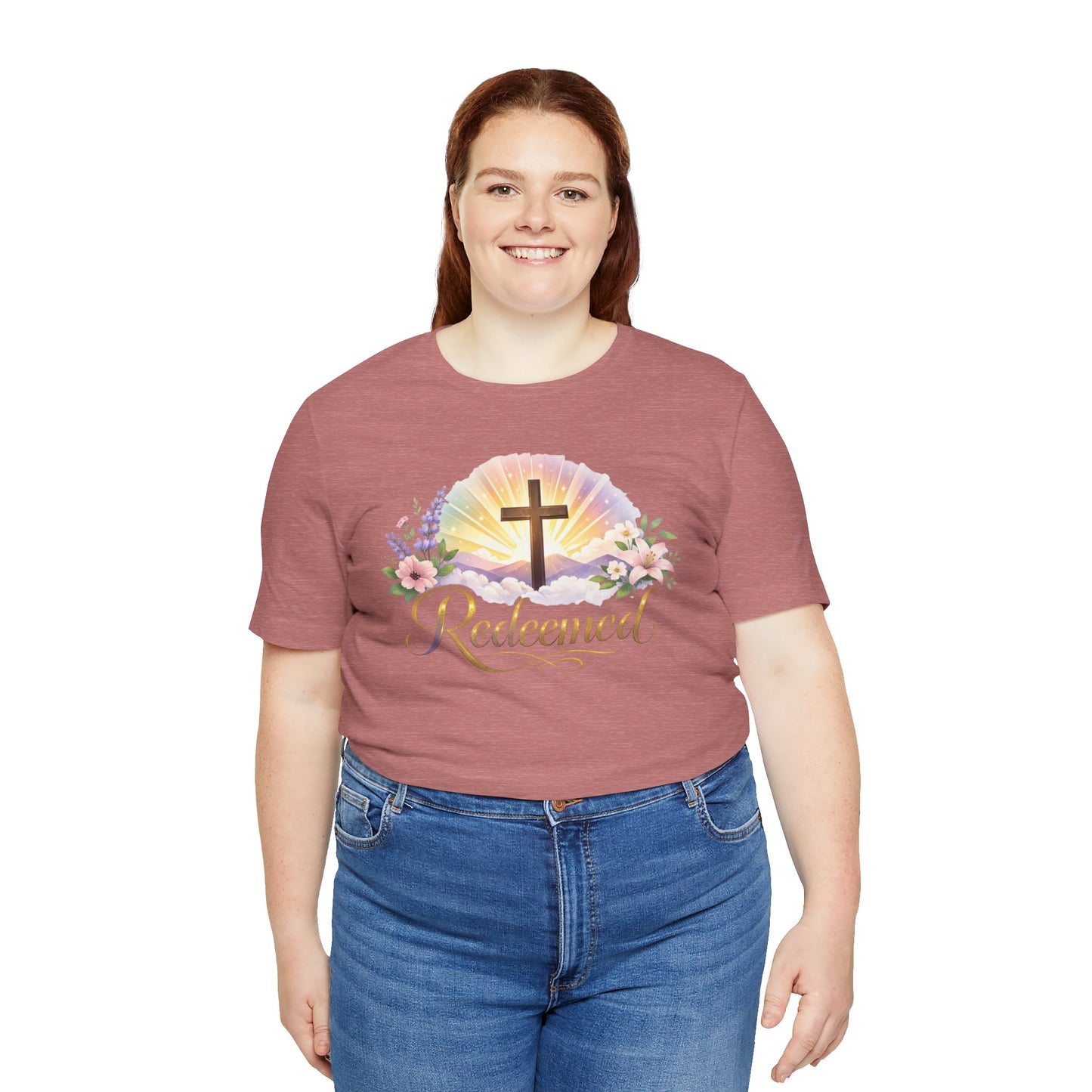 "Redeemed" Cross Floral T-Shirt — Christian Faith Tee
