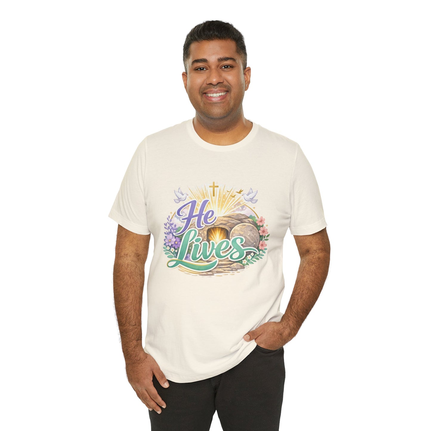 He Lives Jesus Tomb Tee — Christian Easter T‑Shirt