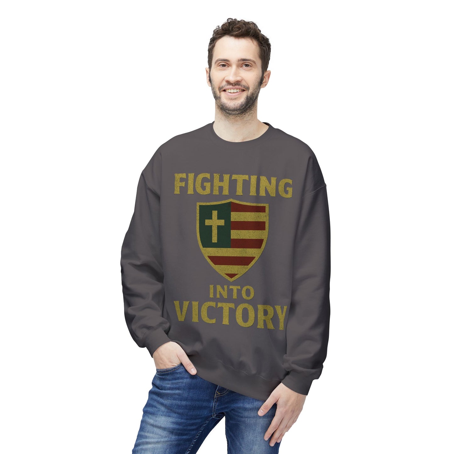 Christian Cross Shield Sweatshirt - Fighting into Victory
