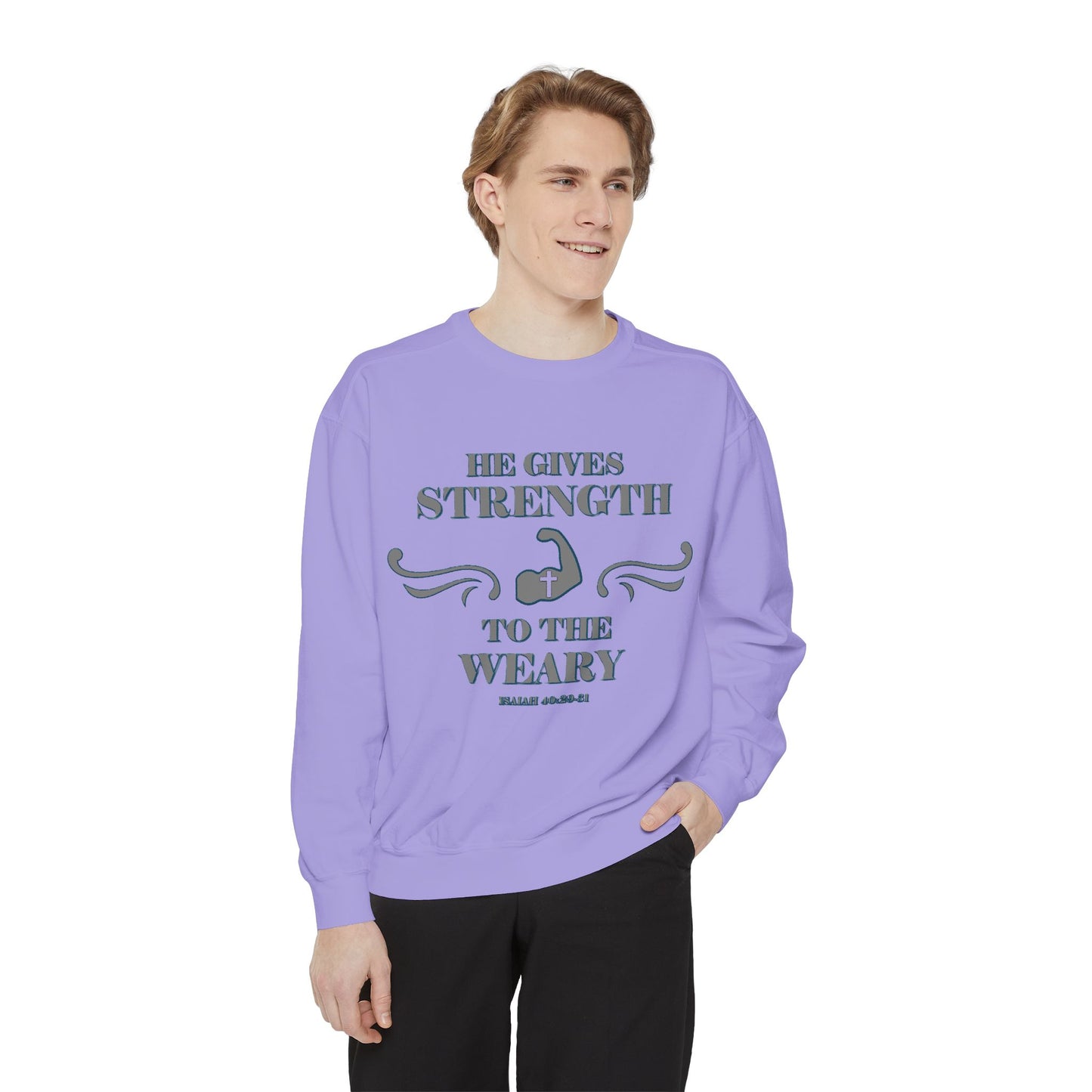 Copy of Bible Verse Isaiah 40:29-31 Unisex Sweatshirt 'He Gives Strength to the Weary'