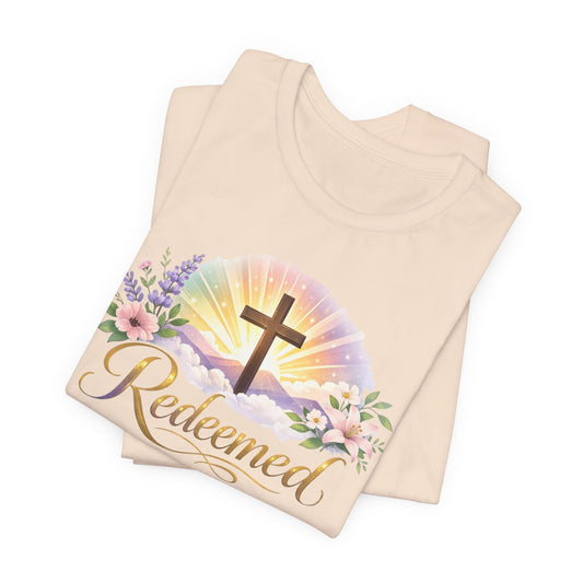 "Redeemed" Cross Floral T-Shirt — Christian Faith Tee