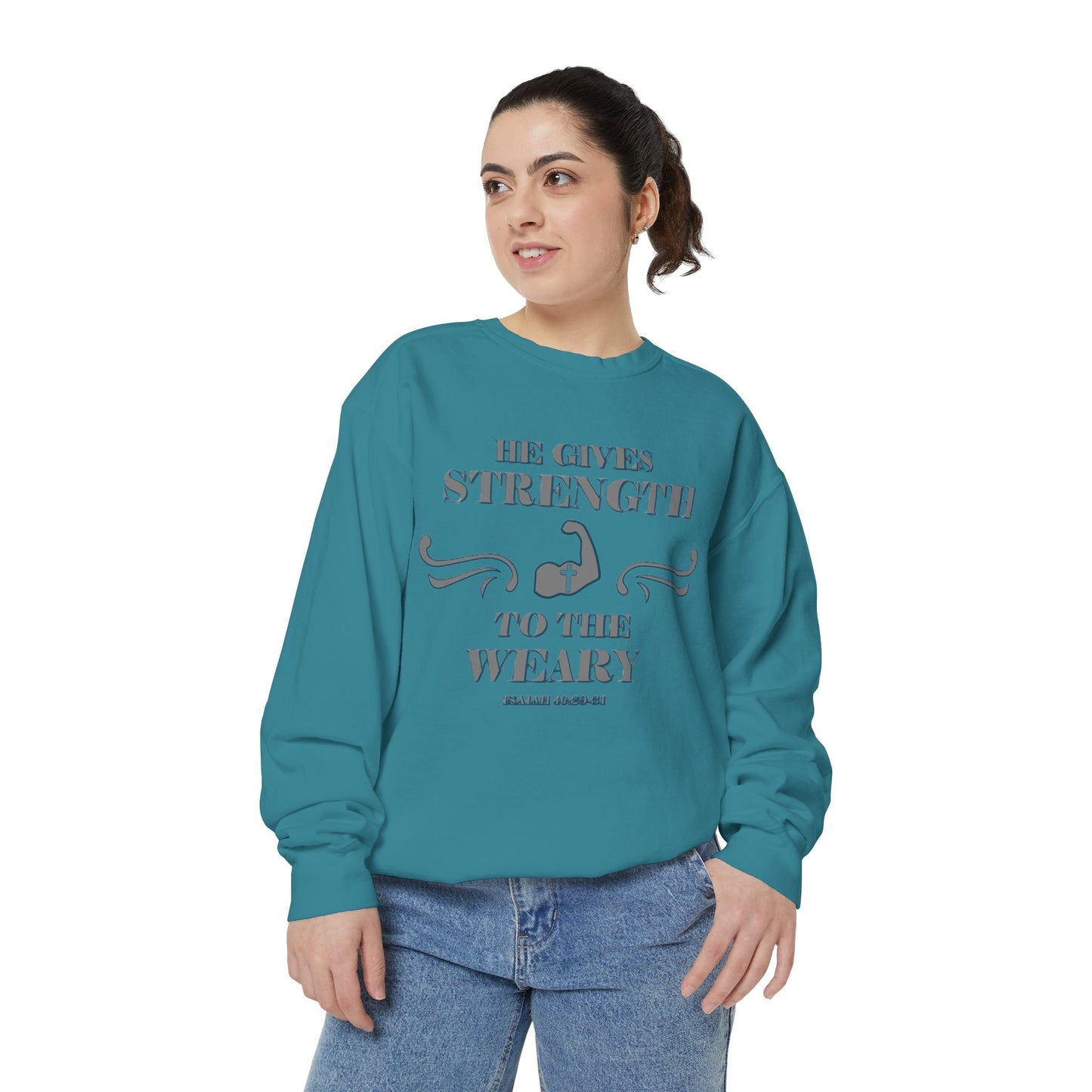Copy of Bible Verse Isaiah 40:29-31 Unisex Sweatshirt 'He Gives Strength to the Weary'