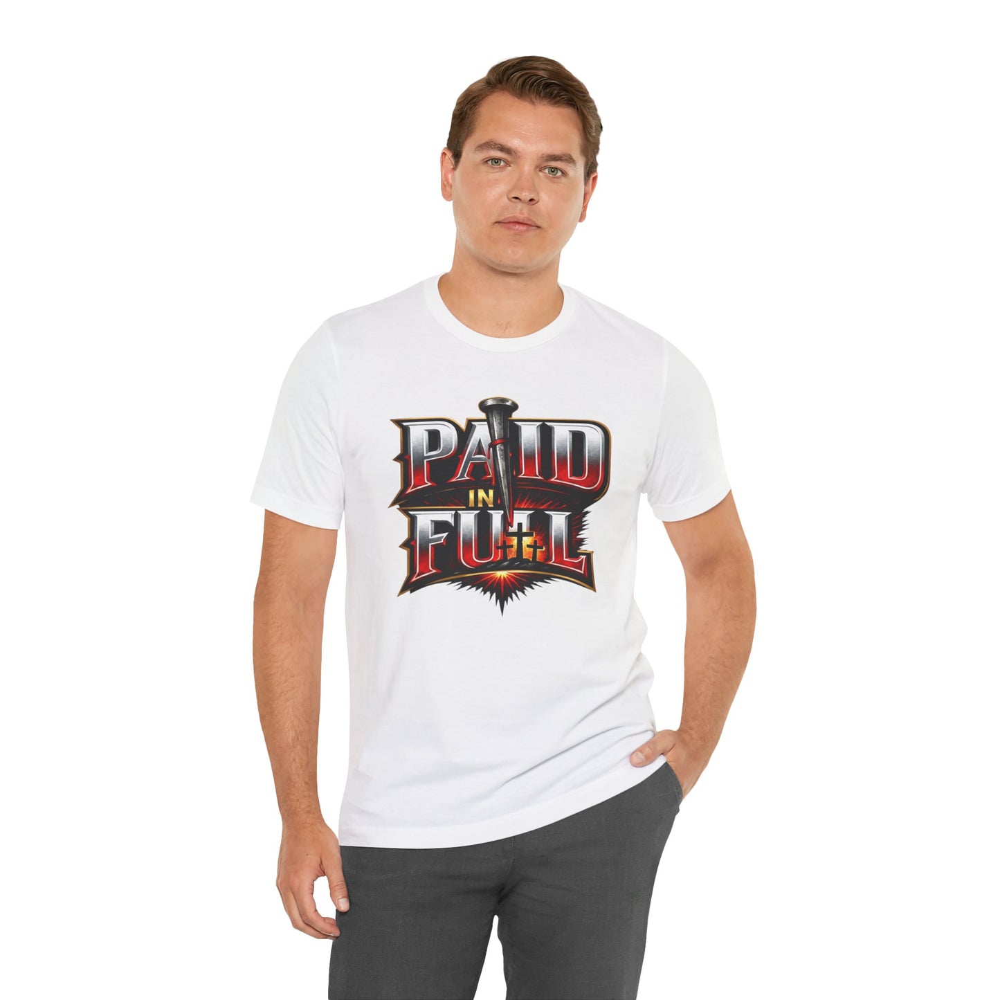 Paid In Full Christian Cross T-Shirt — Nail & Triple Cross Graphic
