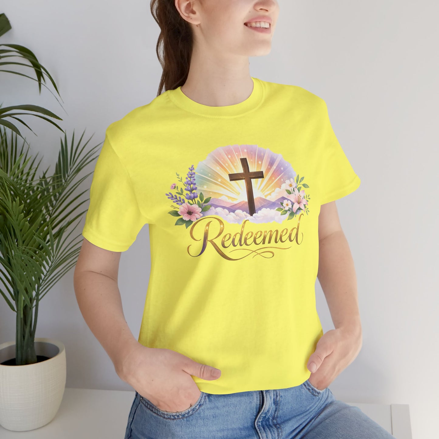 "Redeemed" Cross Floral T-Shirt — Christian Faith Tee
