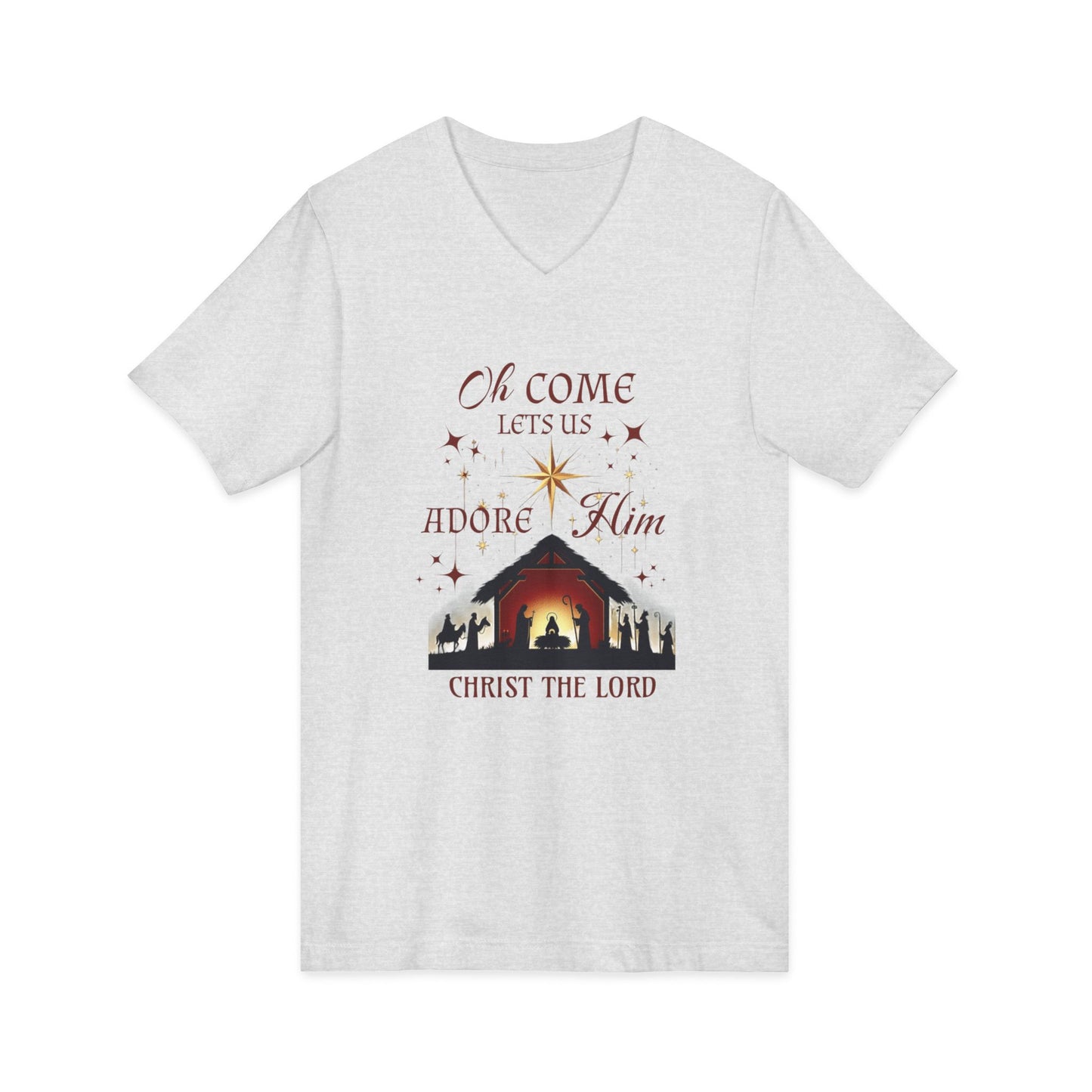V-Neck Tee Nativity Scene 'Oh come let us adore Him, Christ the Lord'