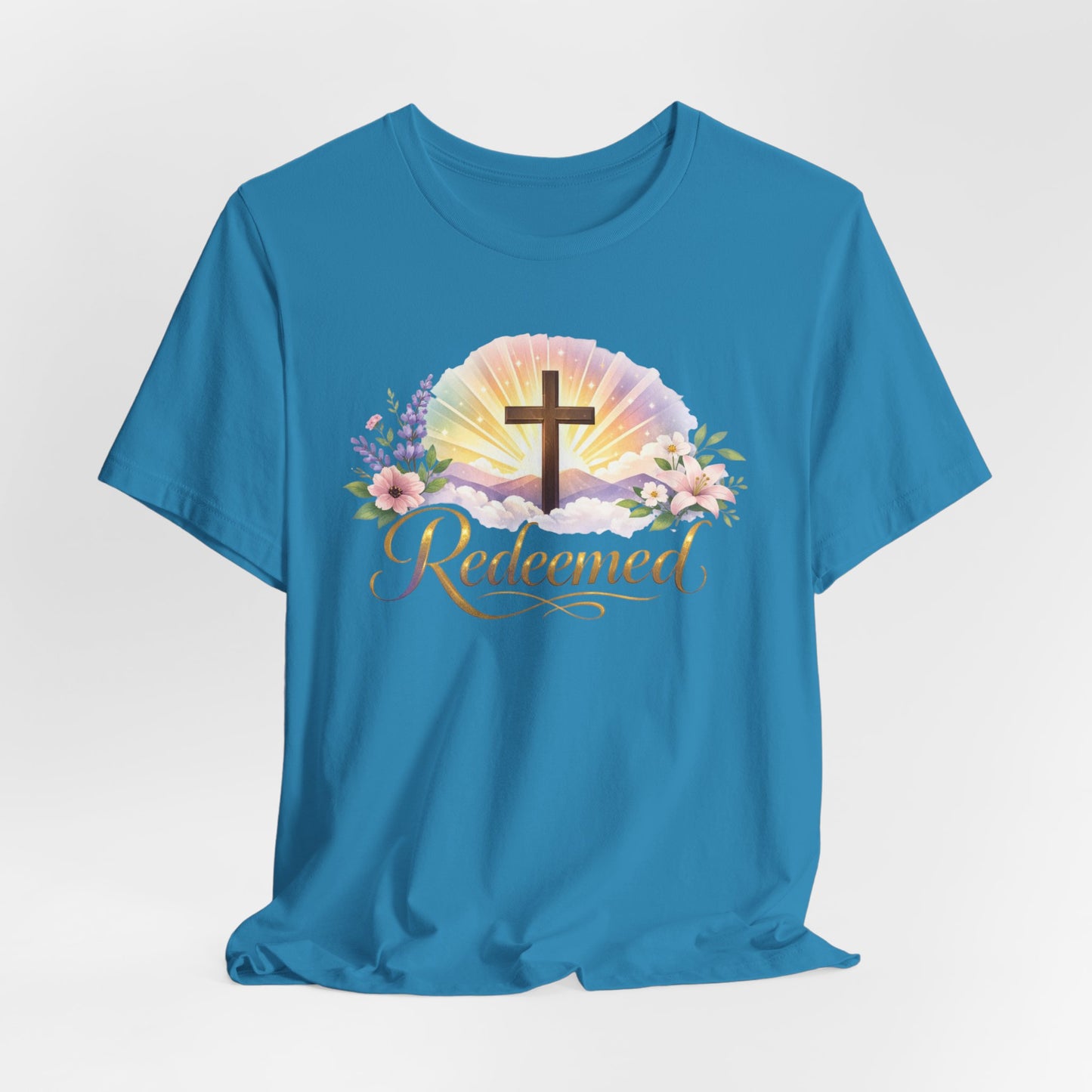 "Redeemed" Cross Floral T-Shirt — Christian Faith Tee