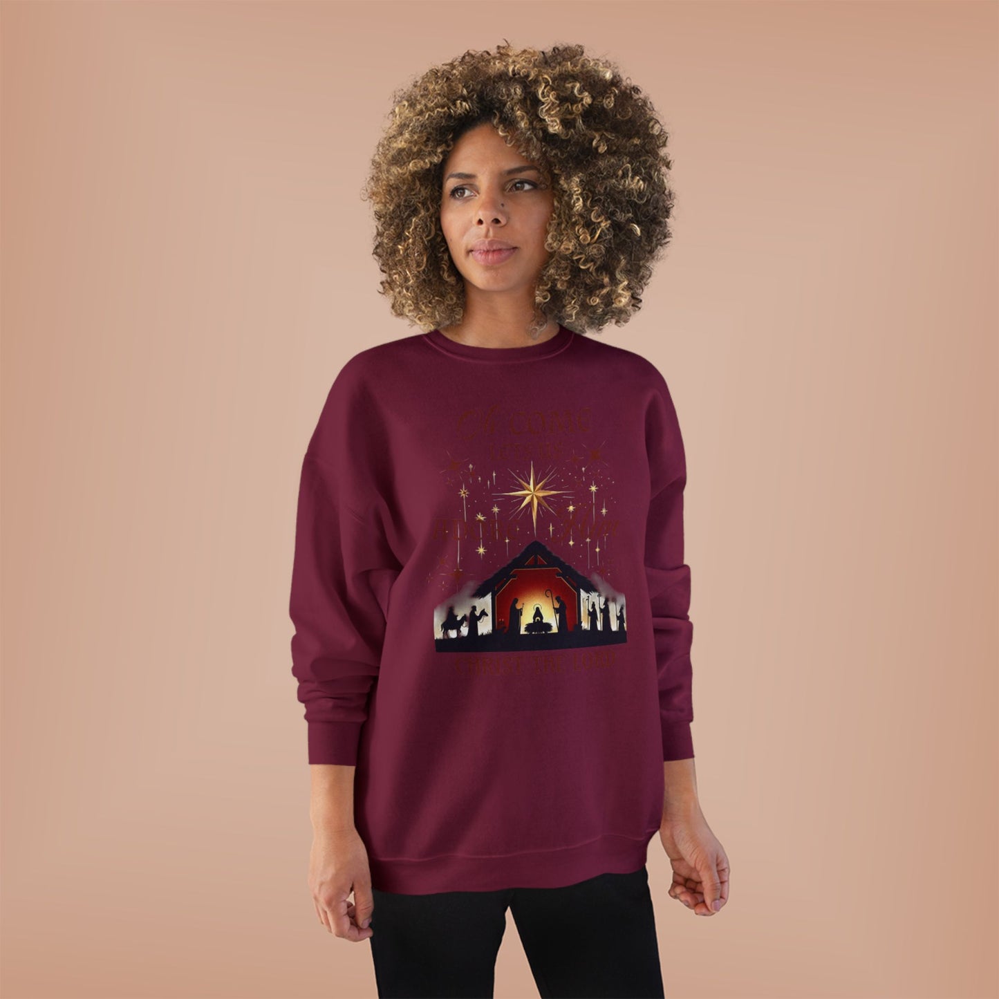 Christmas Nativity Unisex Sweatshirt with 'Oh come let us adore him, Christ the Lord' Design