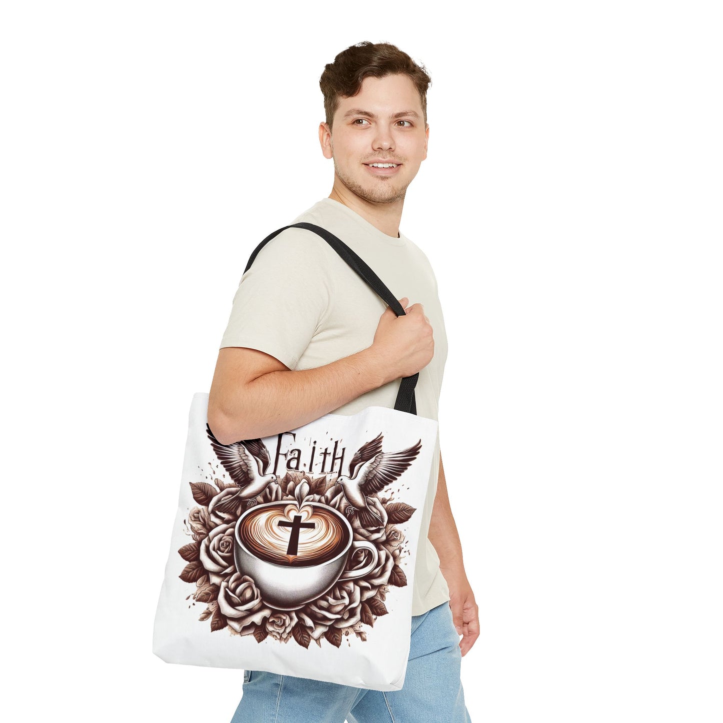 Tote Bag (AOP) "Faith and Coffee"