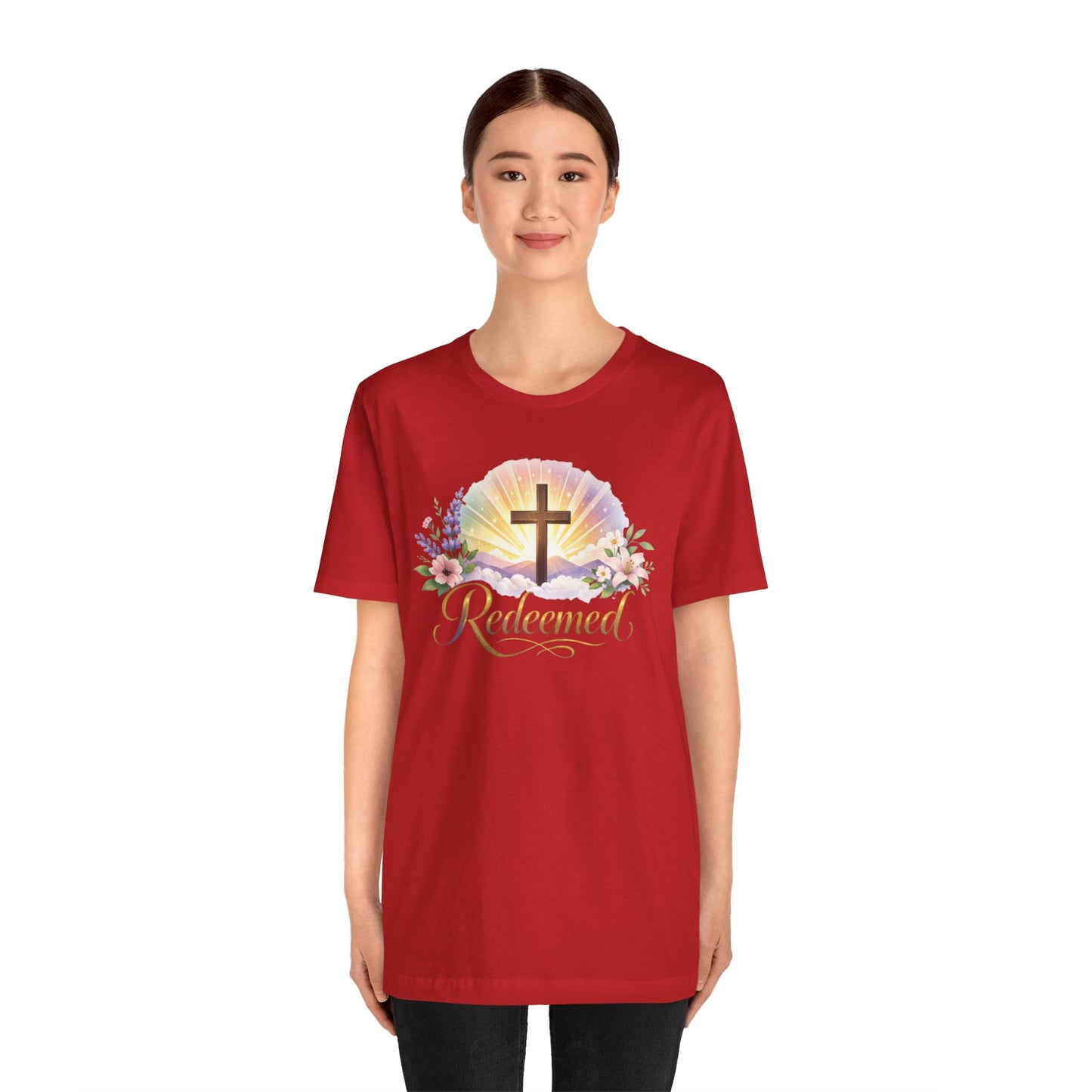 "Redeemed" Cross Floral T-Shirt — Christian Faith Tee
