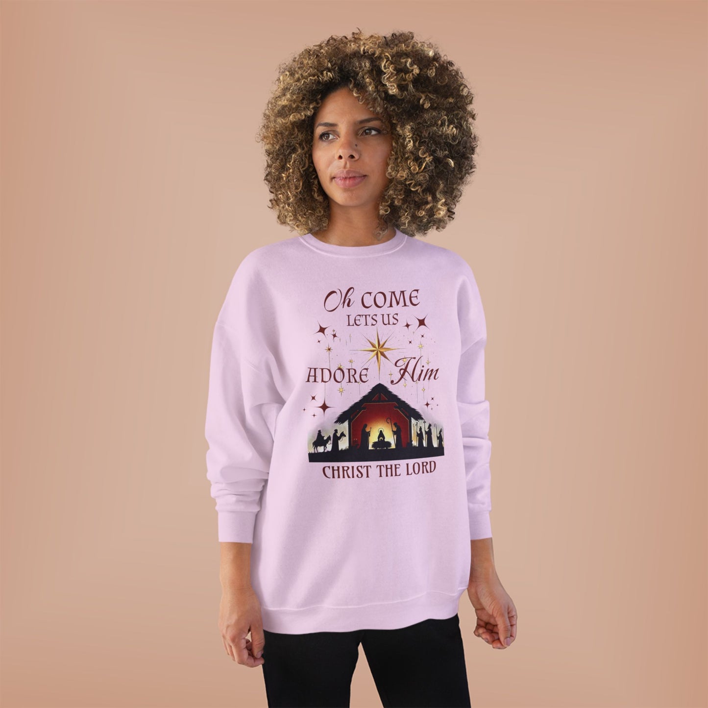 Christmas Nativity Unisex Sweatshirt with 'Oh come let us adore him, Christ the Lord' Design