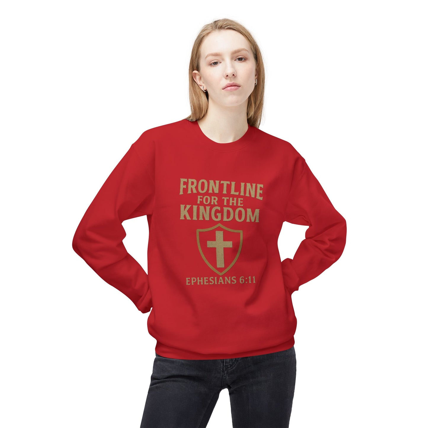 Fleece Sweatshirt - Bible Verse EPHESIANS 6:11 'FRONTLINE FOR THE KINGDOM'
