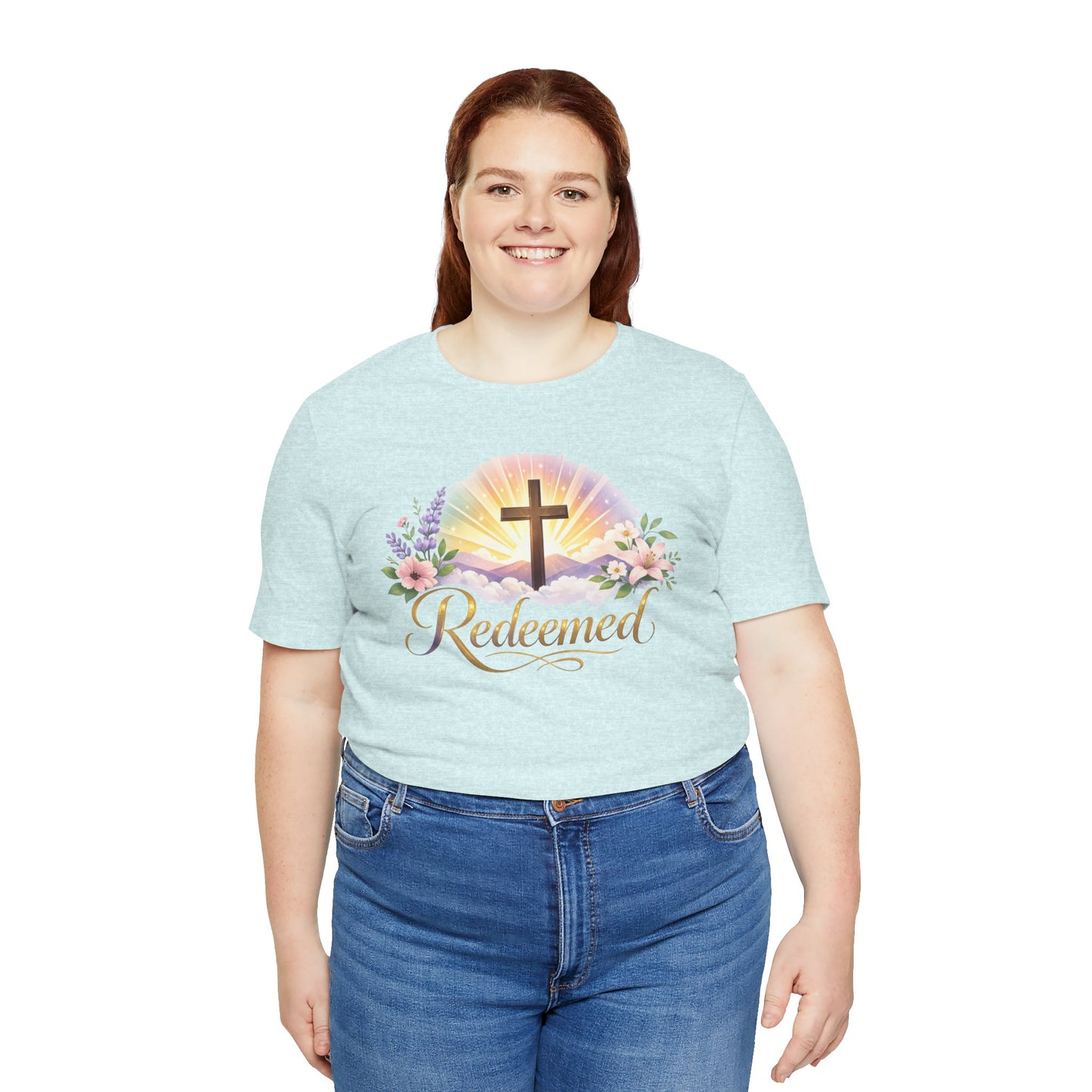"Redeemed" Cross Floral T-Shirt — Christian Faith Tee