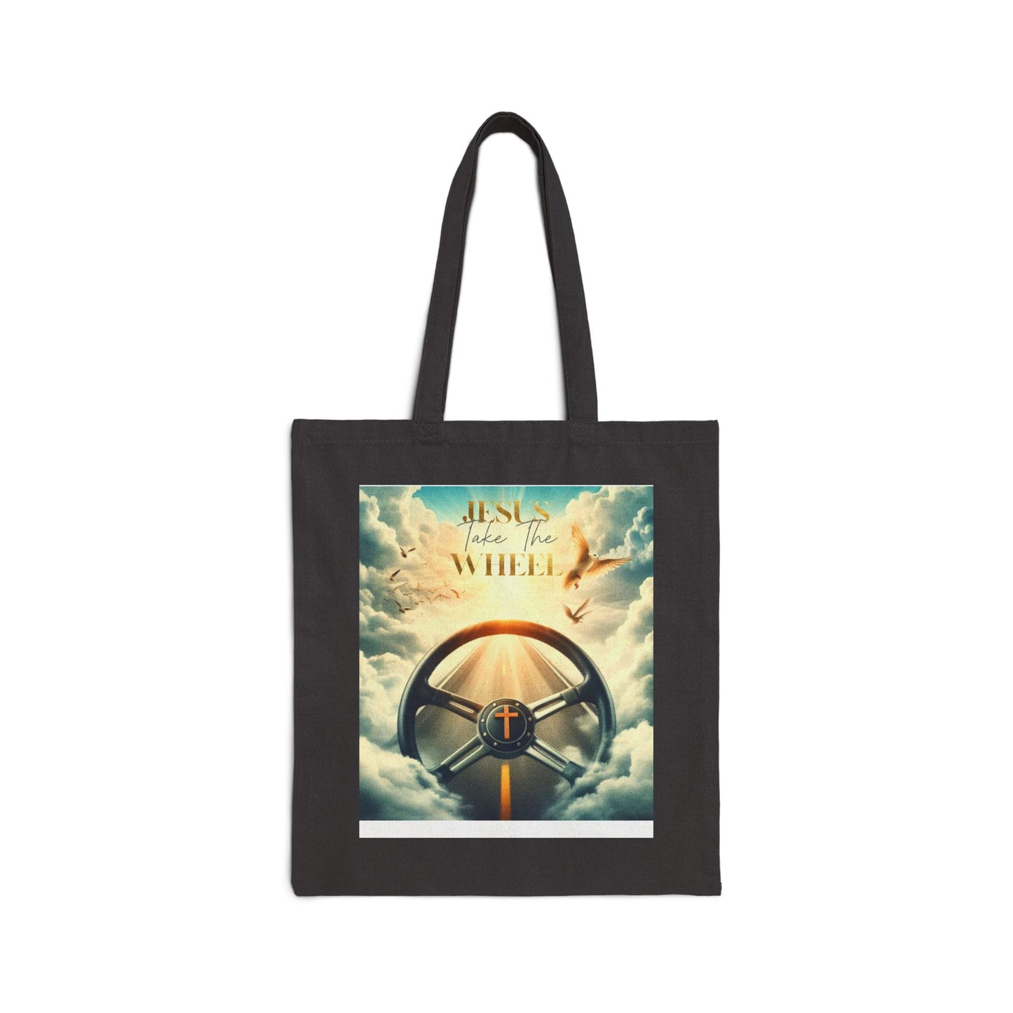 Cotton Canvas Tote Bag "Jesus take the wheel"