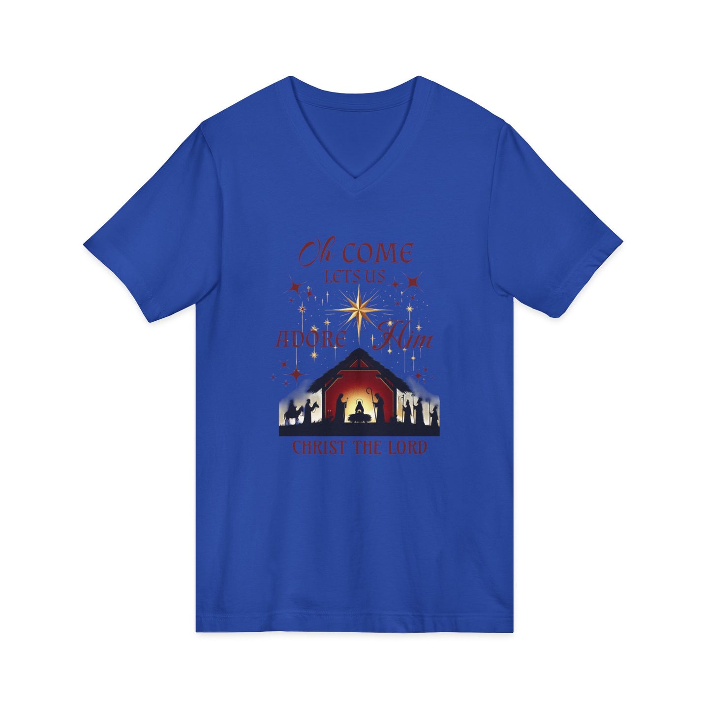 V-Neck Tee Nativity Scene 'Oh come let us adore Him, Christ the Lord'