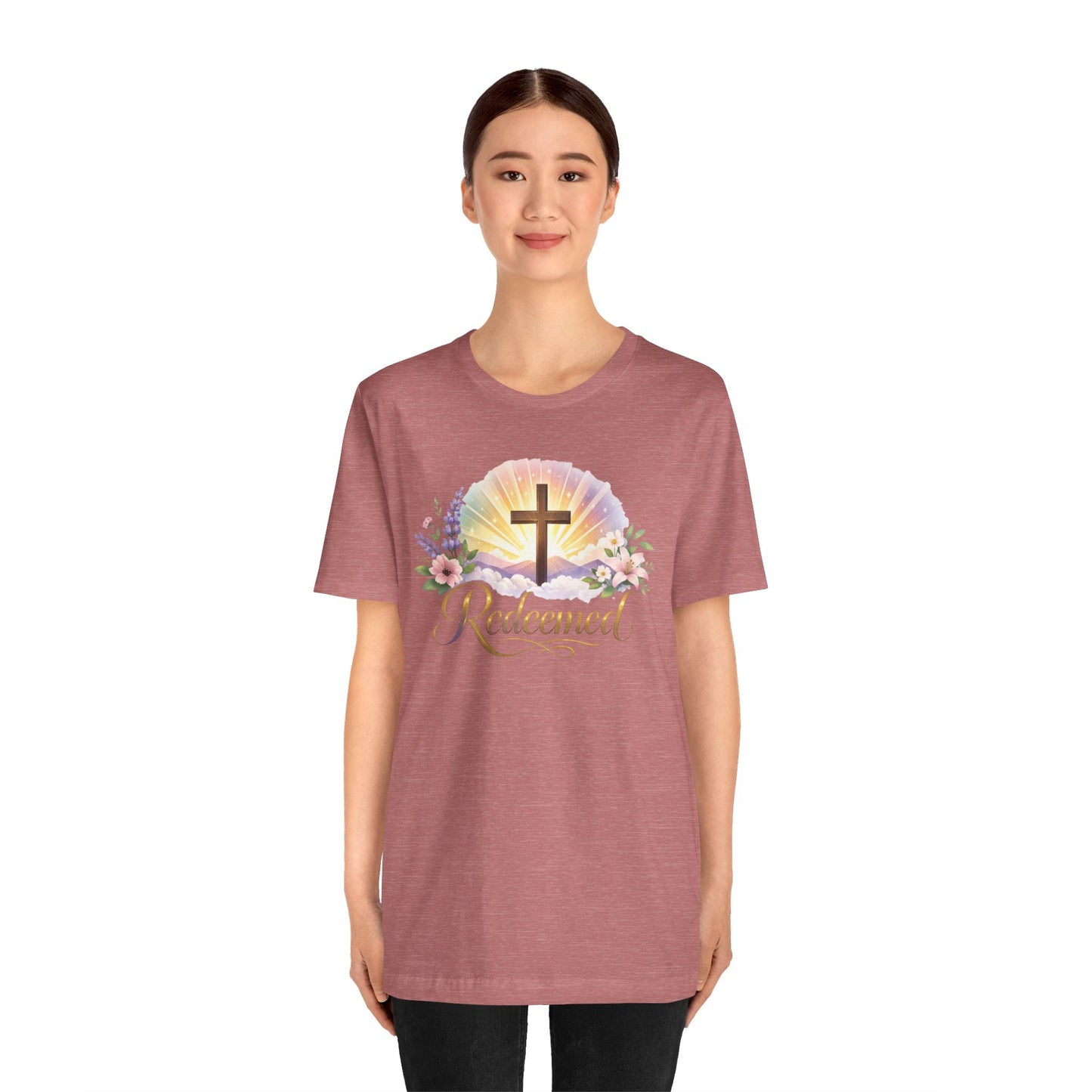 "Redeemed" Cross Floral T-Shirt — Christian Faith Tee
