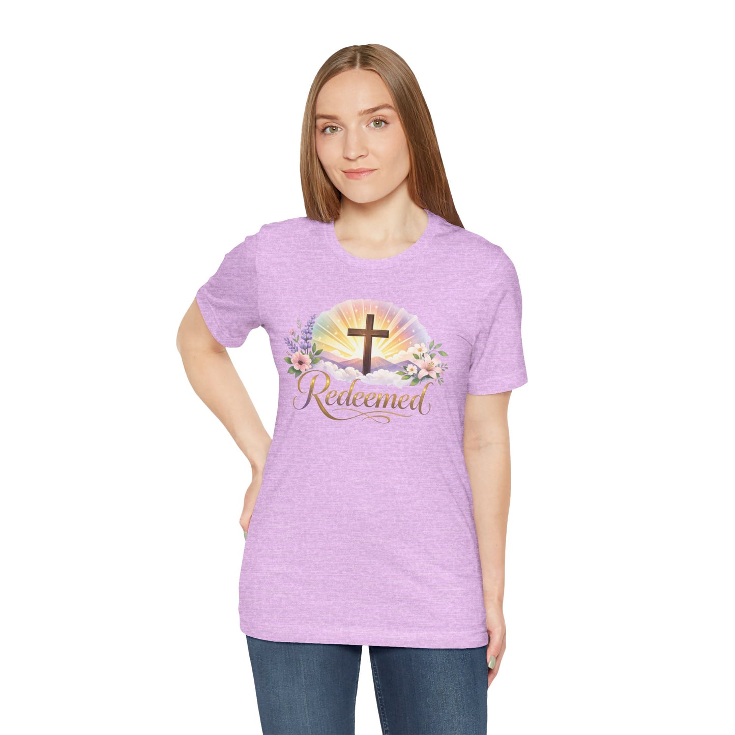 "Redeemed" Cross Floral T-Shirt — Christian Faith Tee