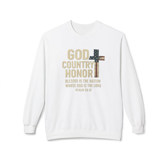 God, Country, Honor with American Flag Shaped Cross Sweatshirt -