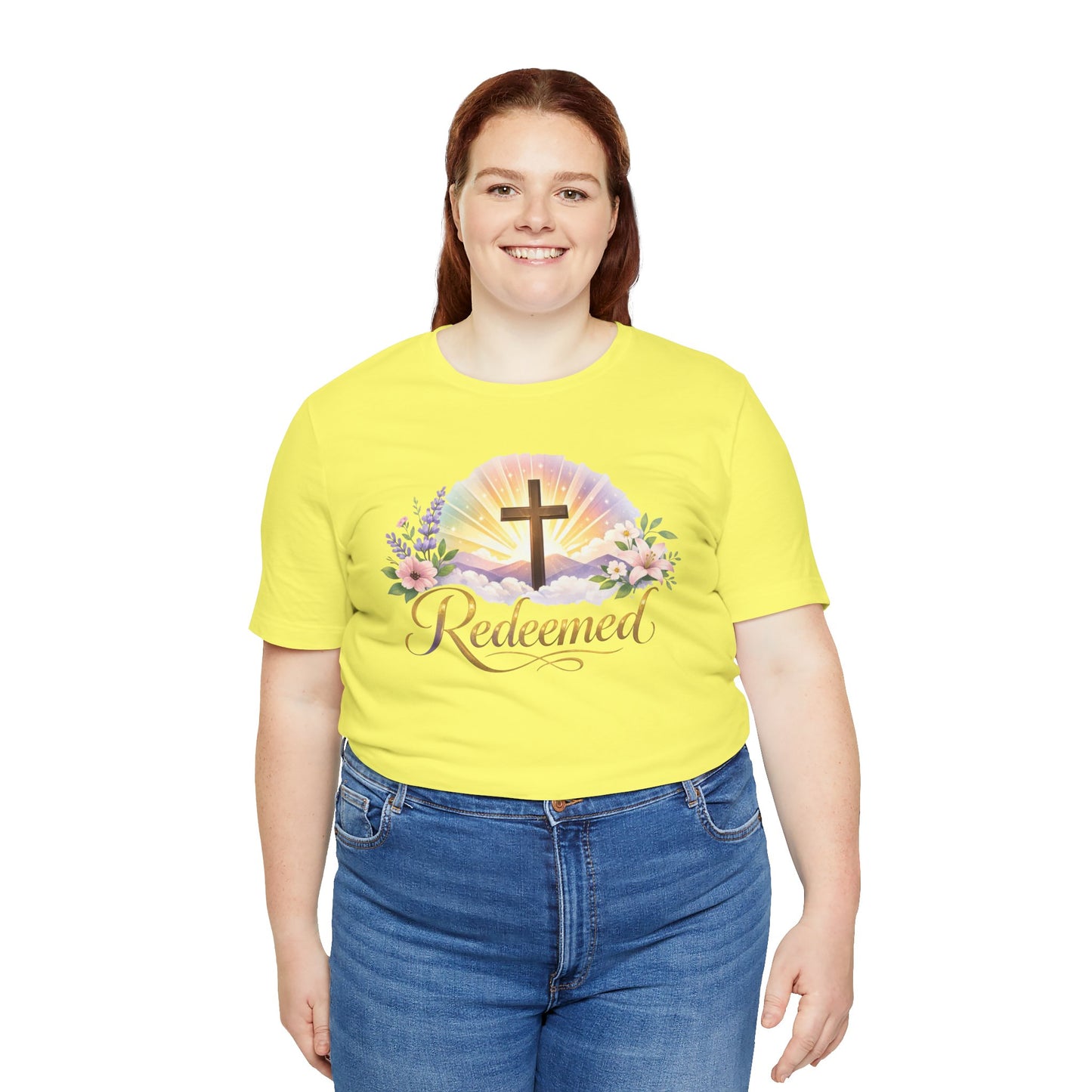 "Redeemed" Cross Floral T-Shirt — Christian Faith Tee