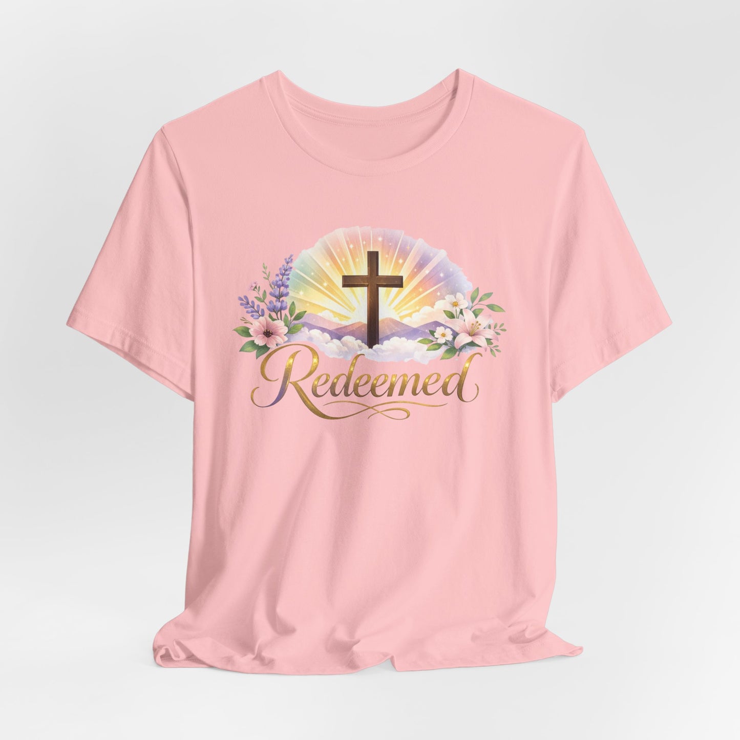 "Redeemed" Cross Floral T-Shirt — Christian Faith Tee