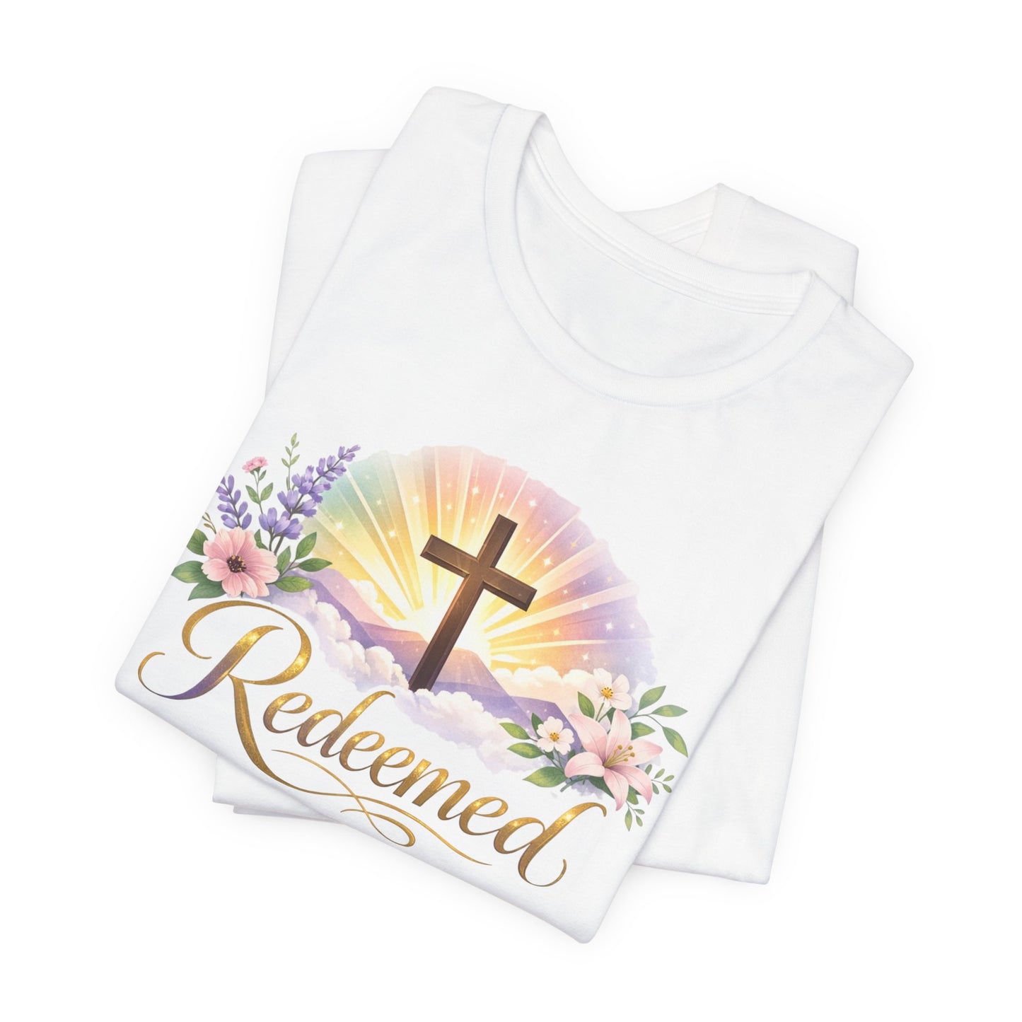 "Redeemed" Cross Floral T-Shirt — Christian Faith Tee