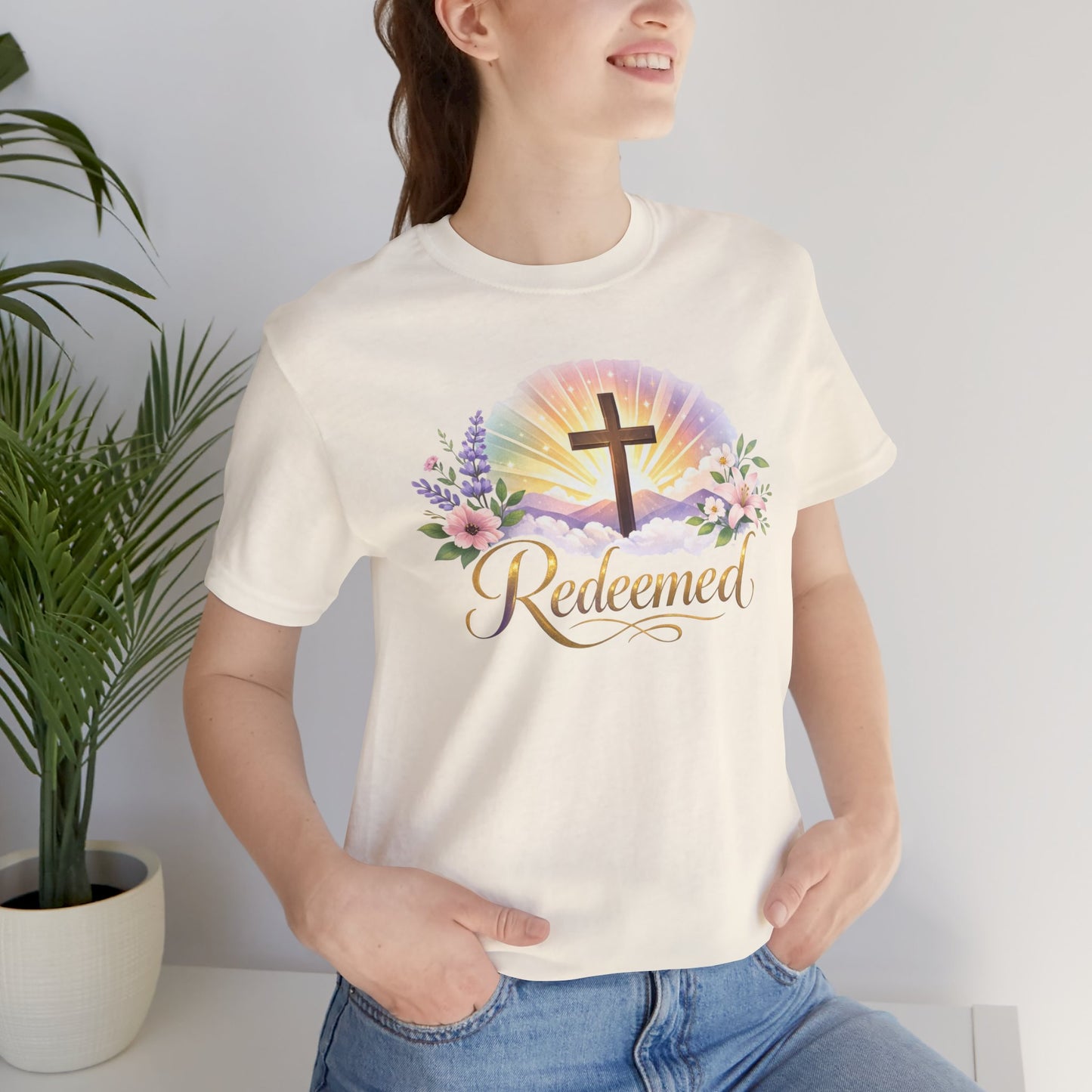 "Redeemed" Cross Floral T-Shirt — Christian Faith Tee