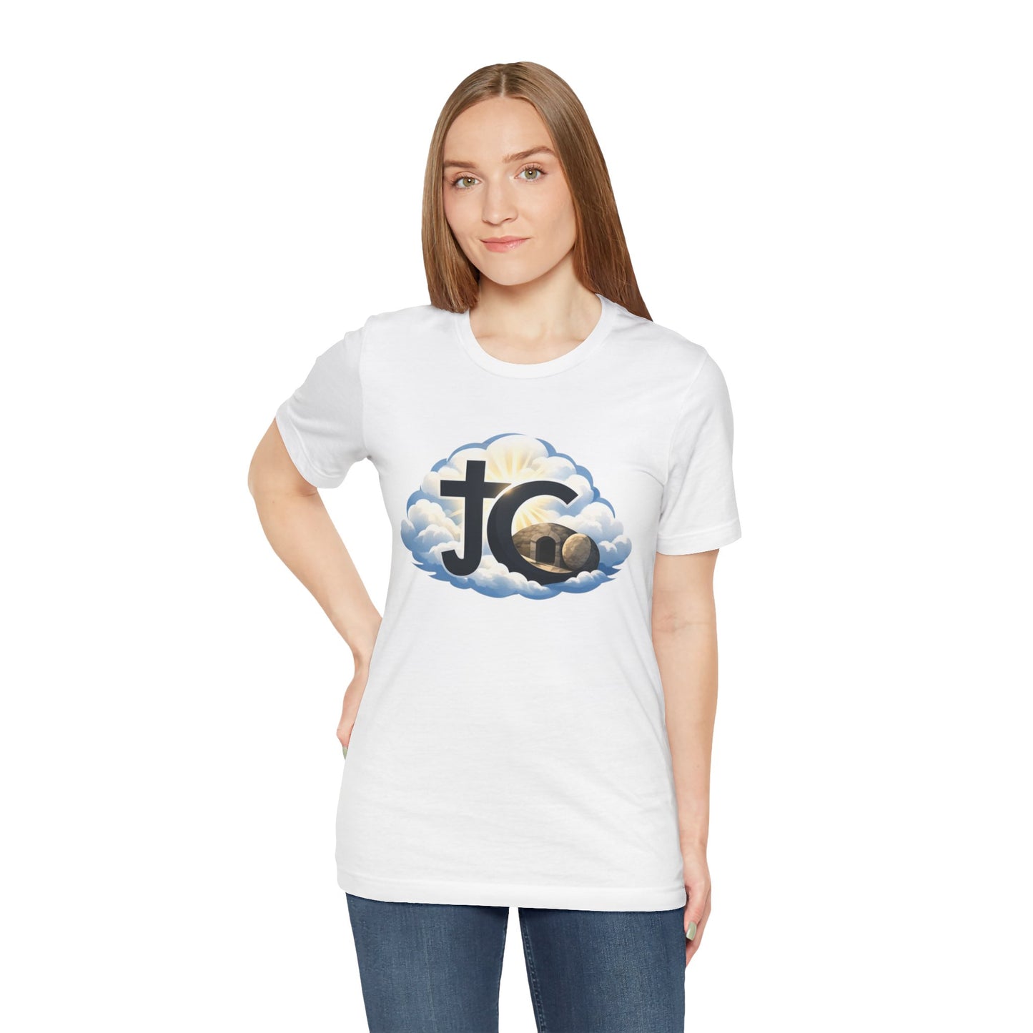Jesus Christ (JC) Cross Tee — Crucified, Risen & Coming Again