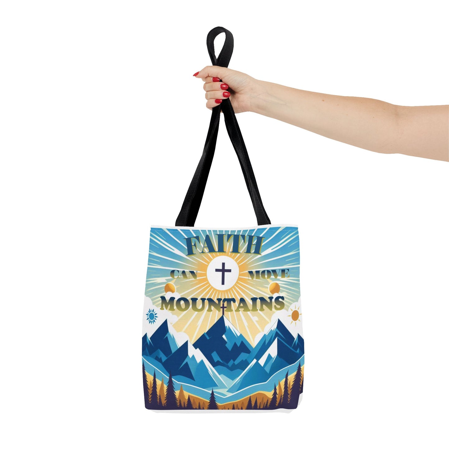 "FAITH CAN MOVE MOUNTAINS" Tote Bag (AOP)
