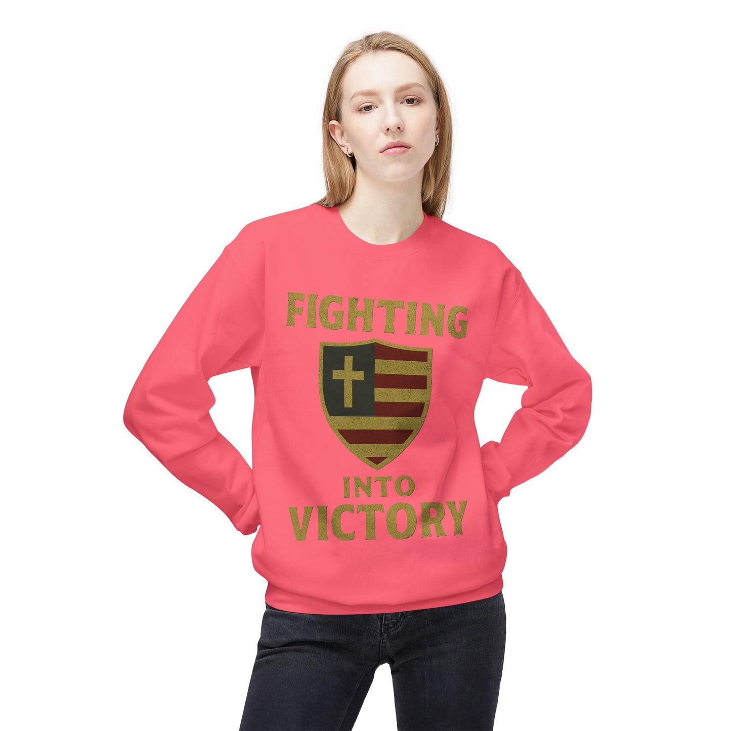 Christian Cross Shield Sweatshirt - Fighting into Victory