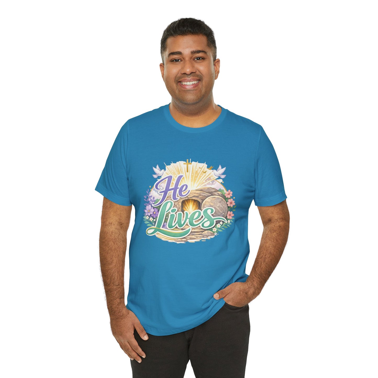 He Lives Jesus Tomb Tee — Christian Easter T‑Shirt