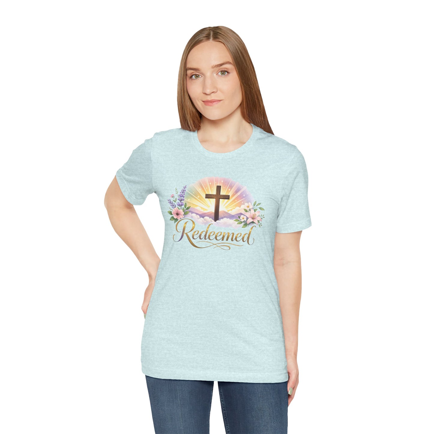 "Redeemed" Cross Floral T-Shirt — Christian Faith Tee