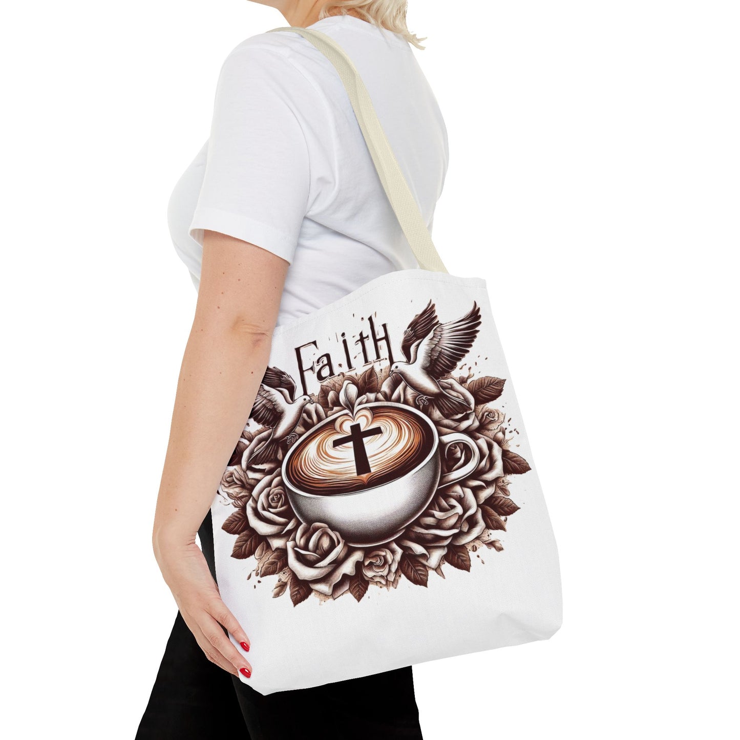 Tote Bag (AOP) "Faith and Coffee"