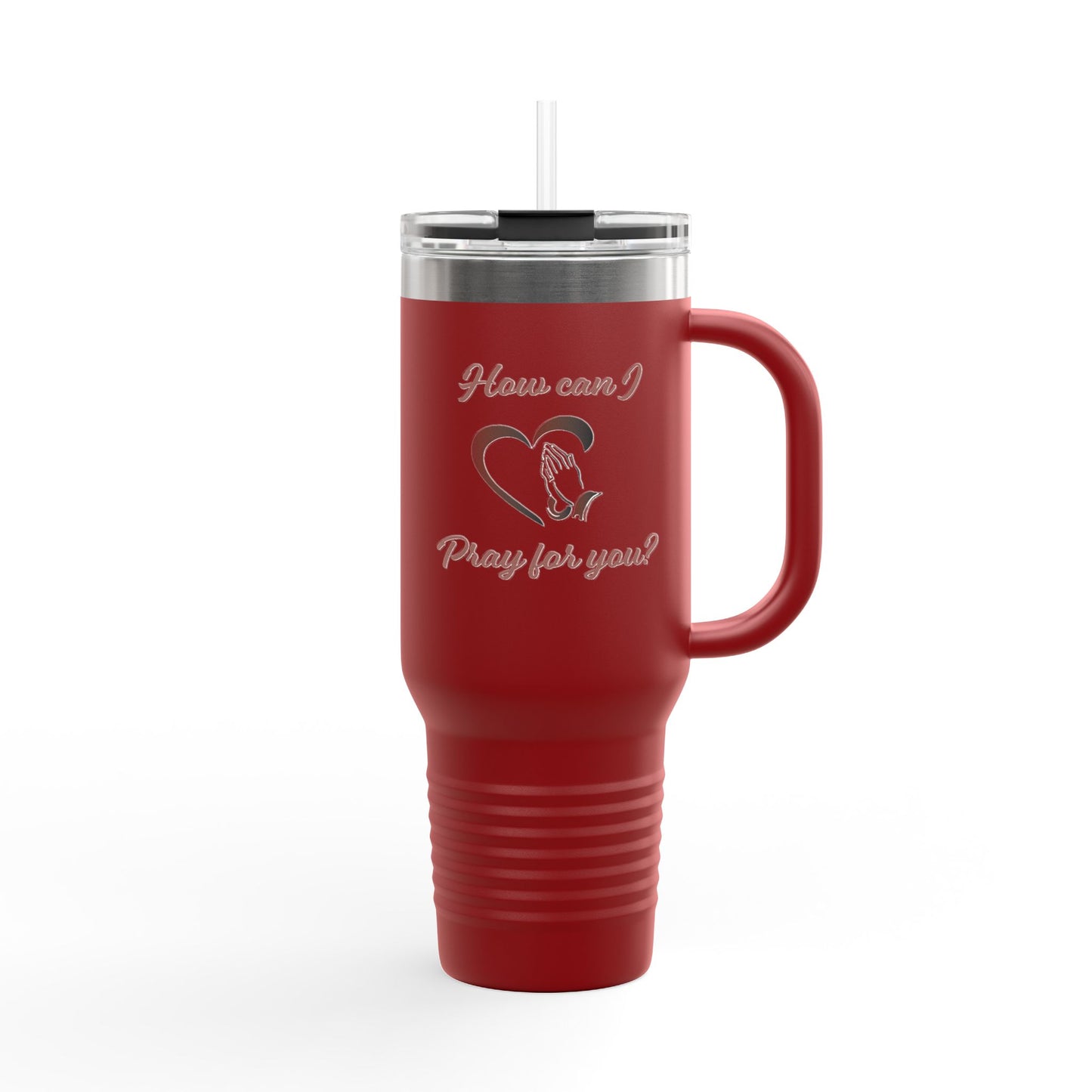 Travel Mug - &quot;How can I pray for you&quot; with Heart and Praying Hands Design