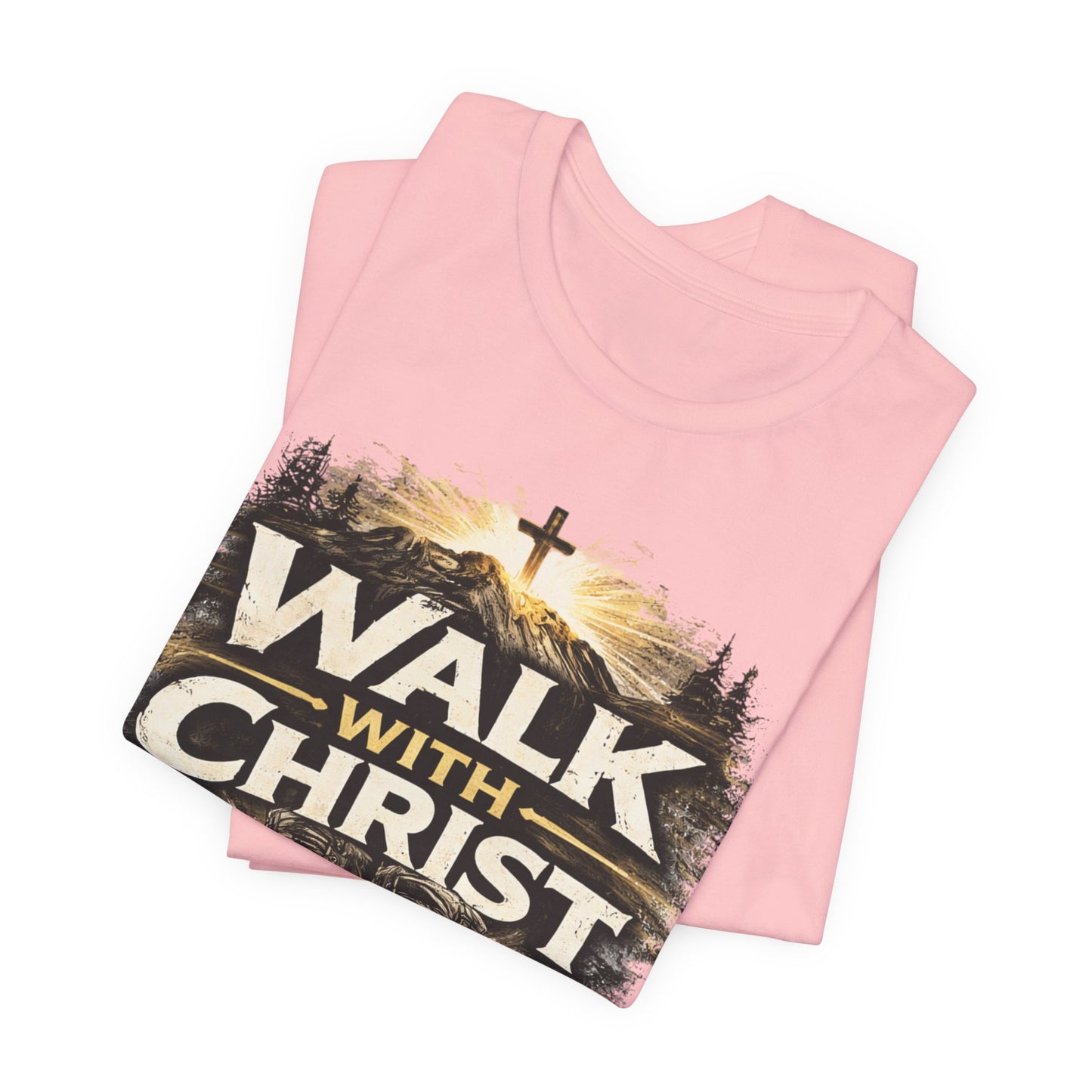 Walk With Christ T-Shirt — Christian Faith Tee with Boots & Cross Design