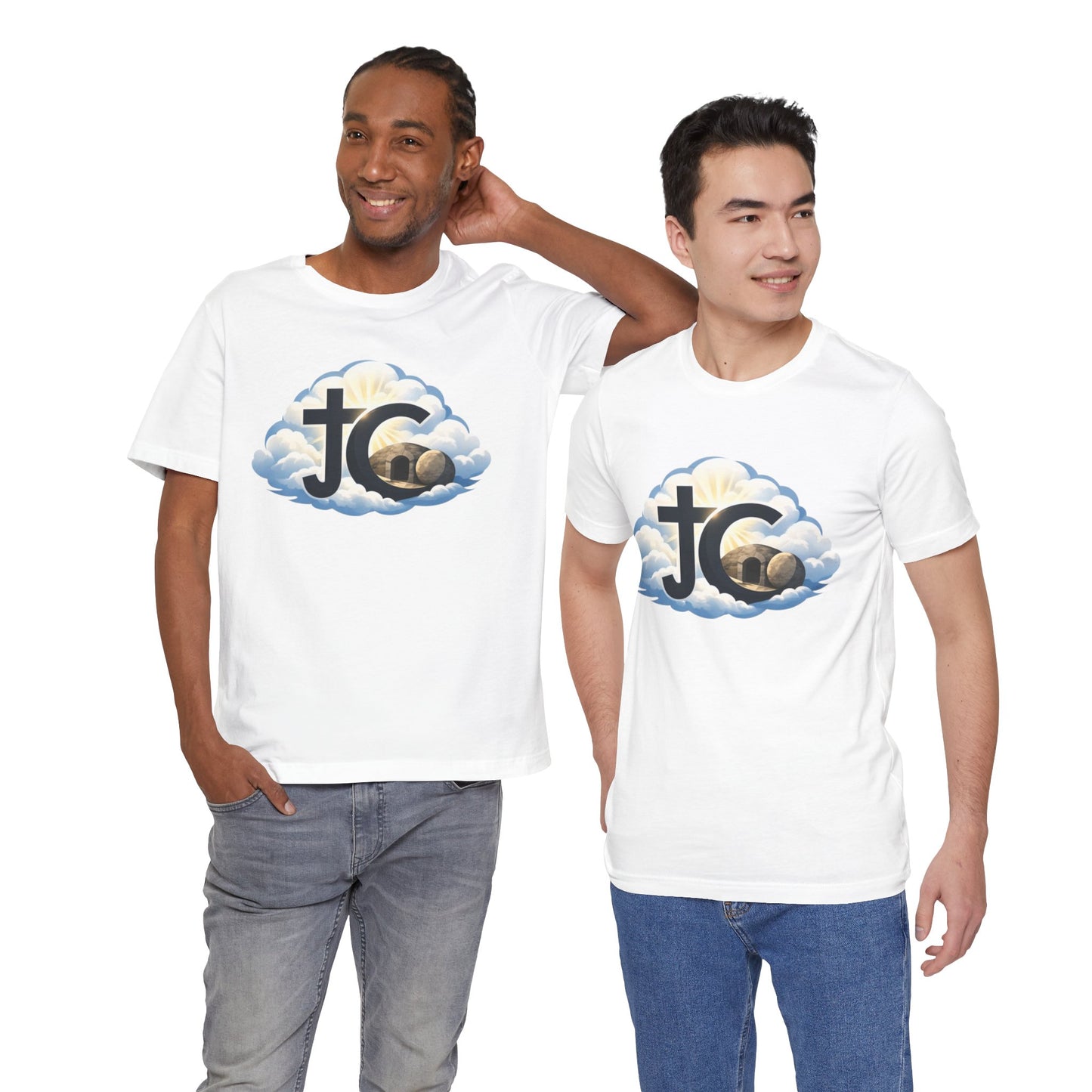 Jesus Christ (JC) Cross Tee — Crucified, Risen & Coming Again